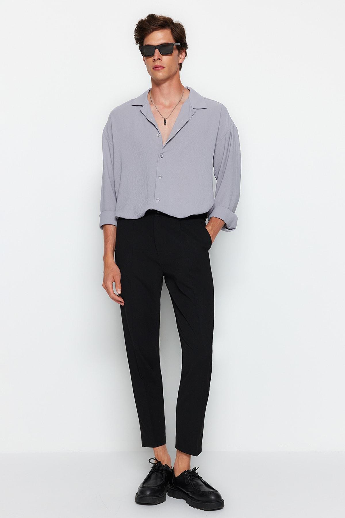 Black Regular Straight Pants, , large image number 4
