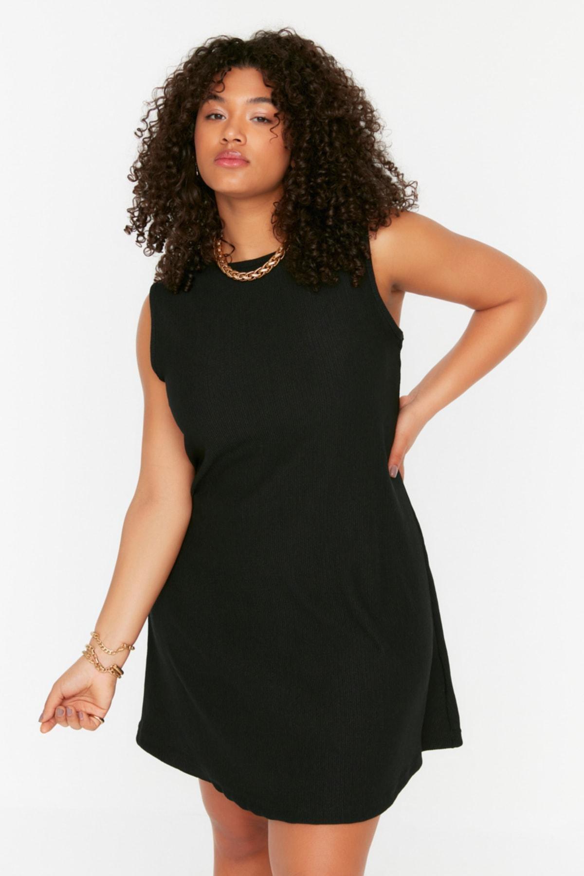 Black Midi Plus Dress, Black, large image number 3