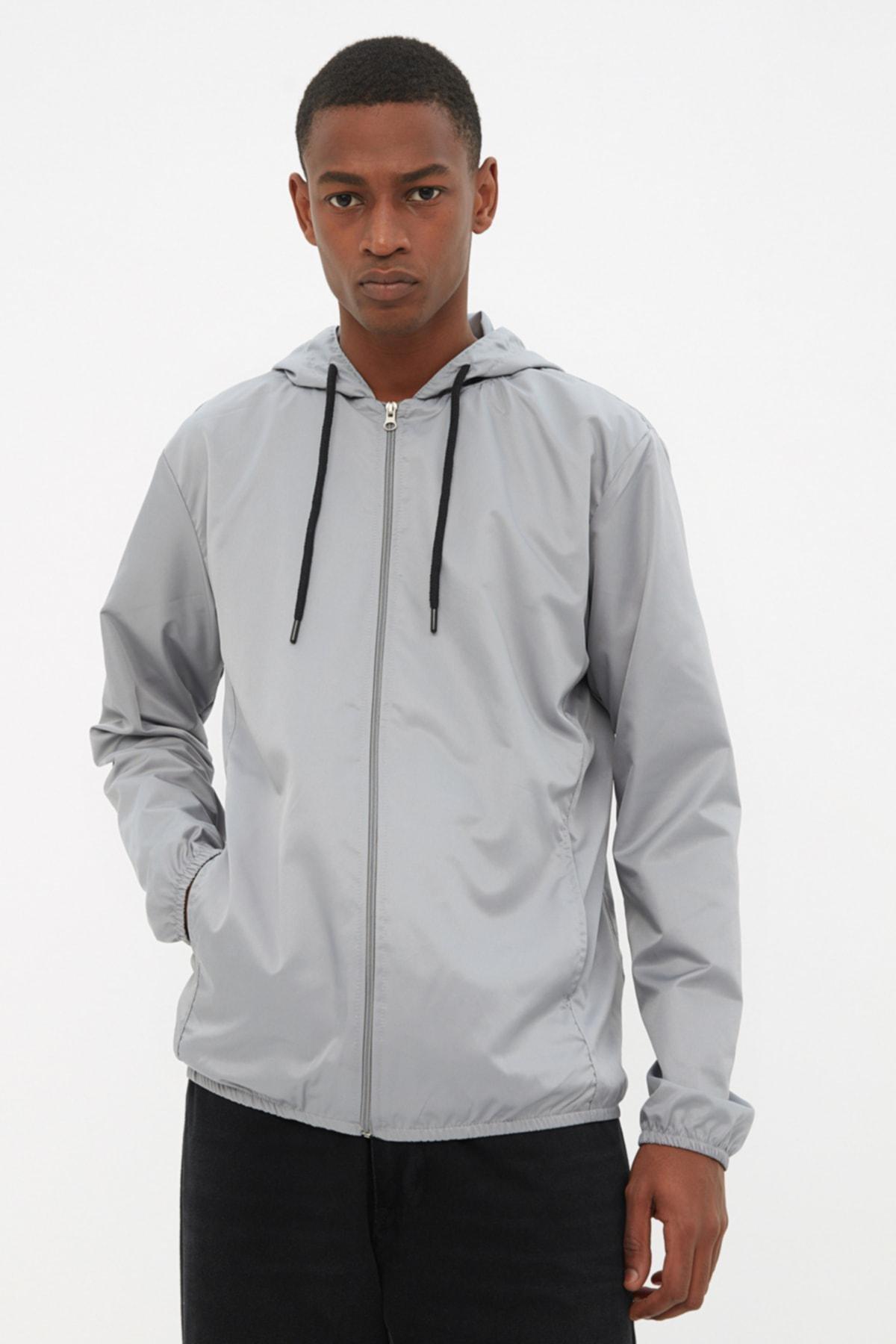 Gray Hooded Puffer Jacket, Gray, large image number 1