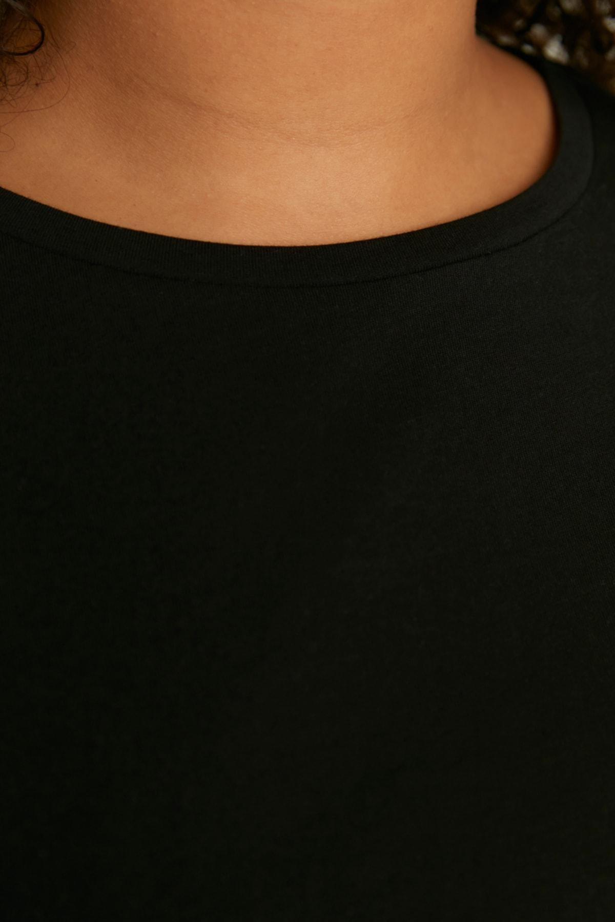 Black Plain Plus Size Pajama Set, Black, medium