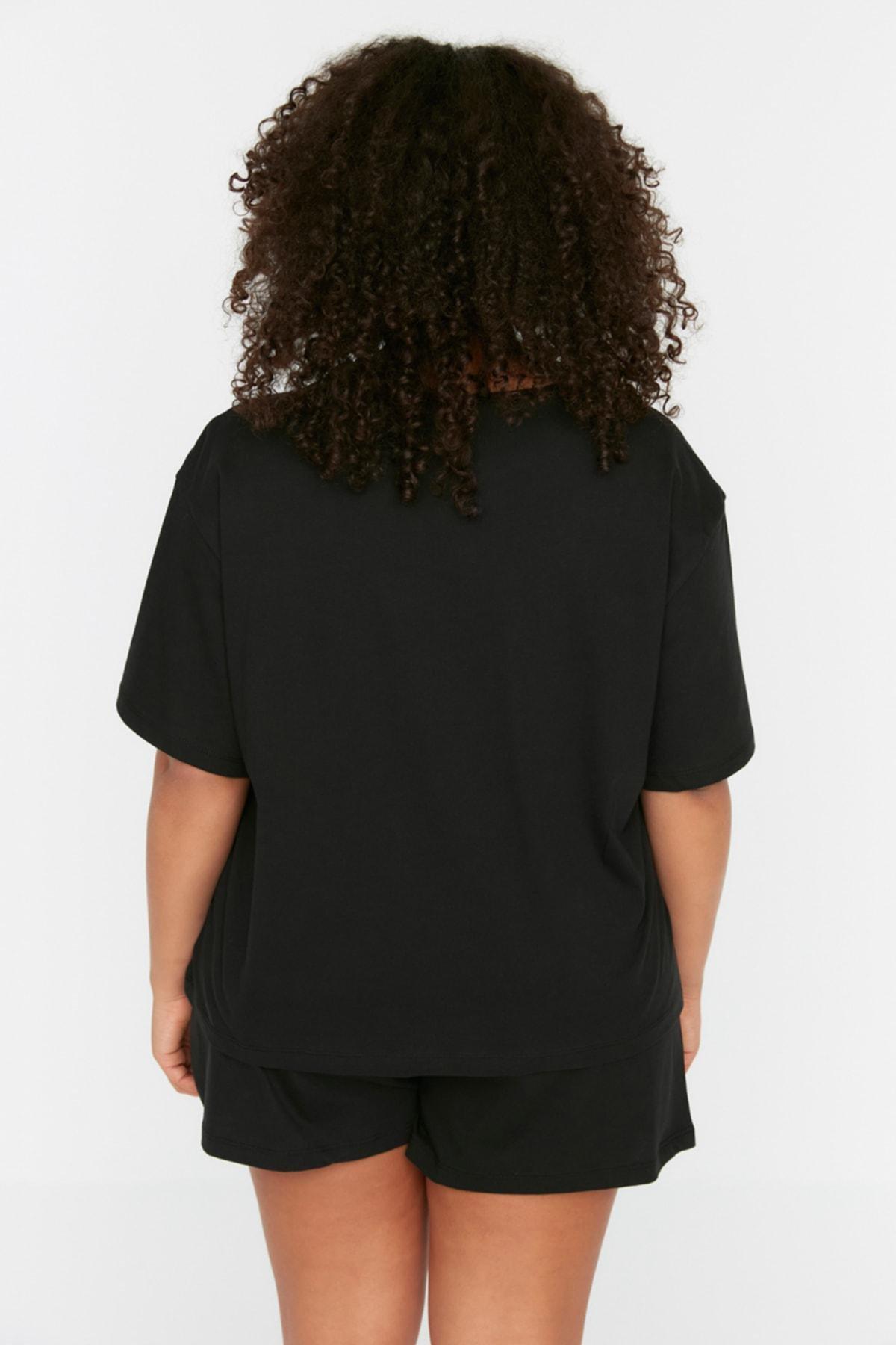 Black Plain Plus Size Pajama Set, , large image number 4