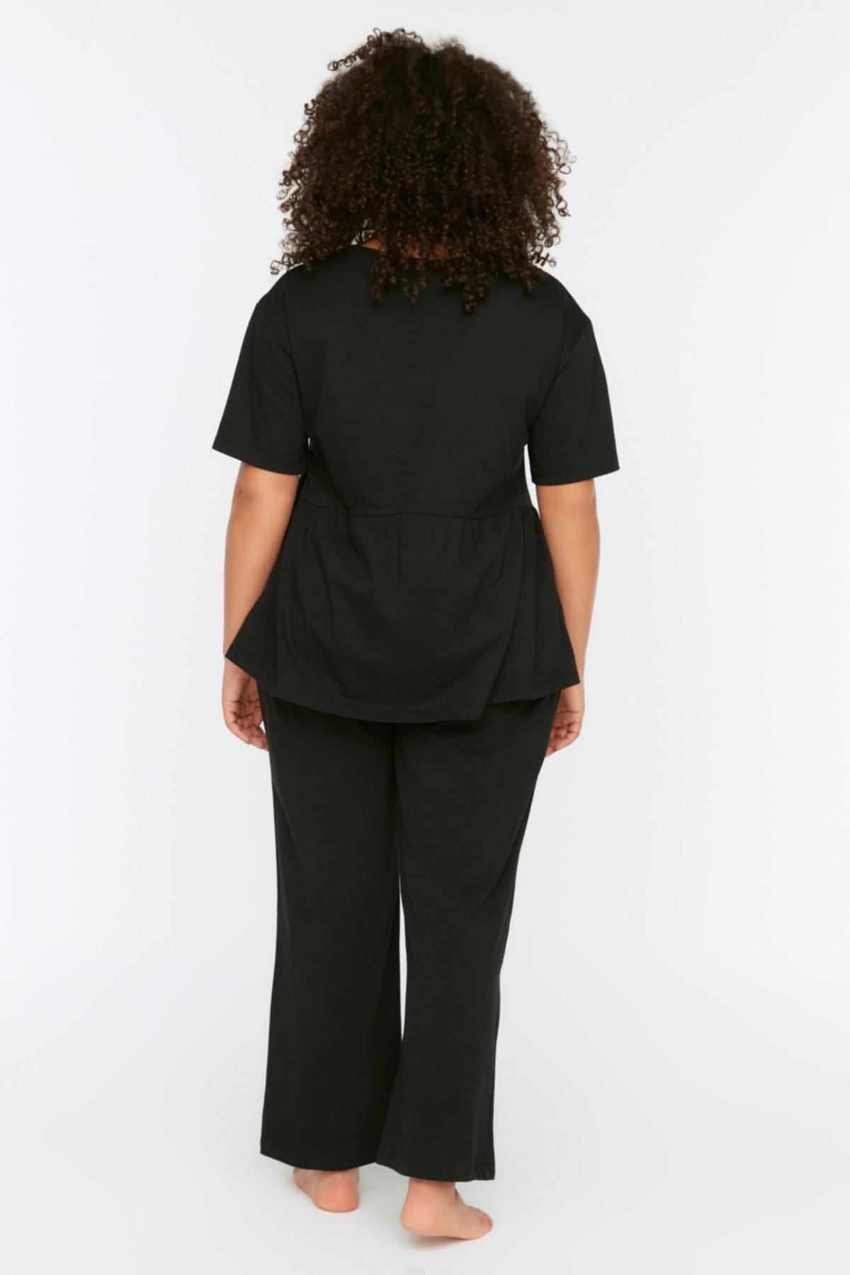 Black Plain Plus Size Pajama Set, , large image number 4