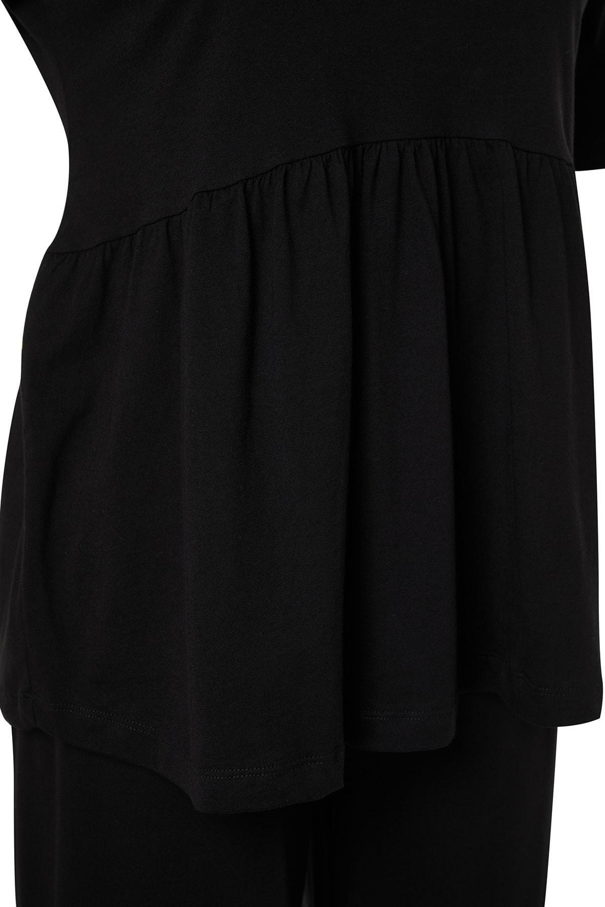 Black Plain Plus Size Pajama Set, , large image number 5