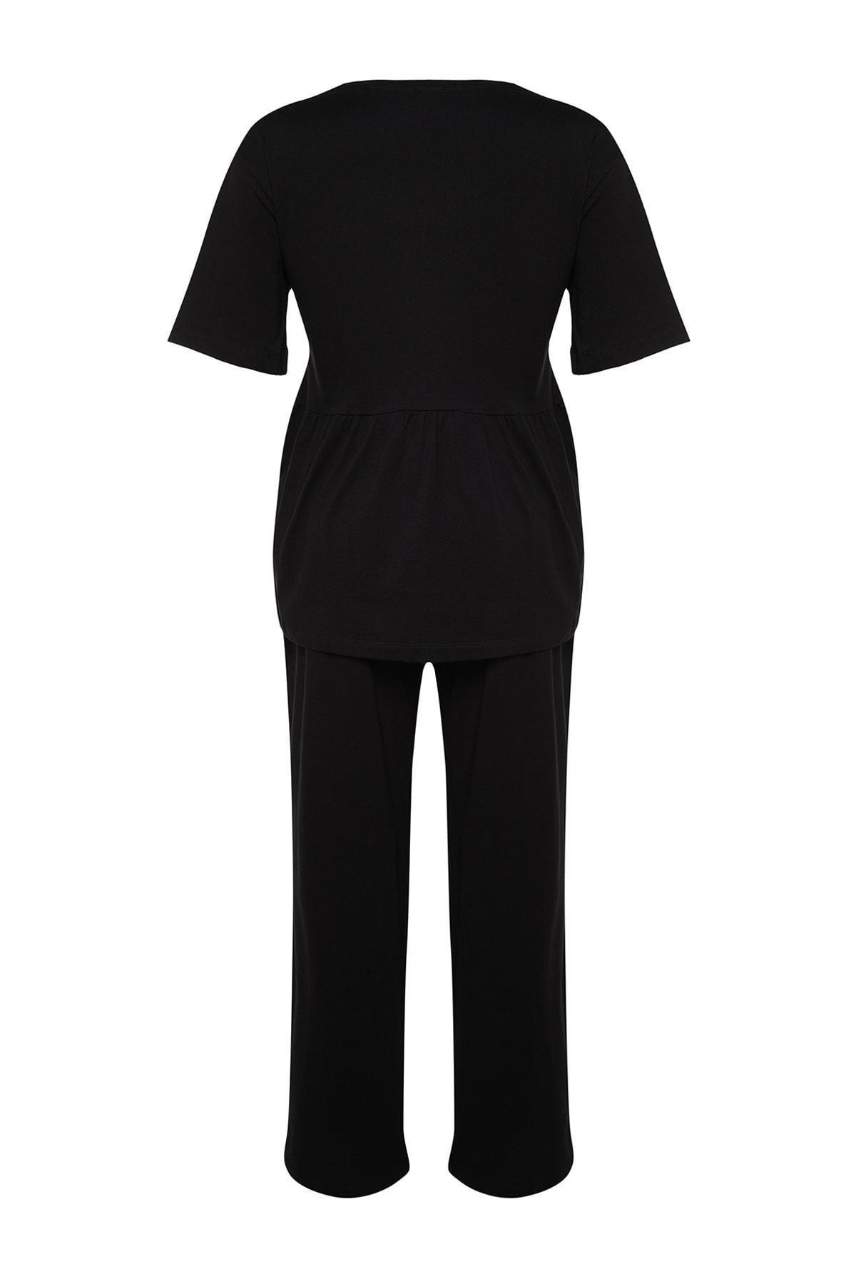 Black Plain Plus Size Pajama Set, , large image number 6