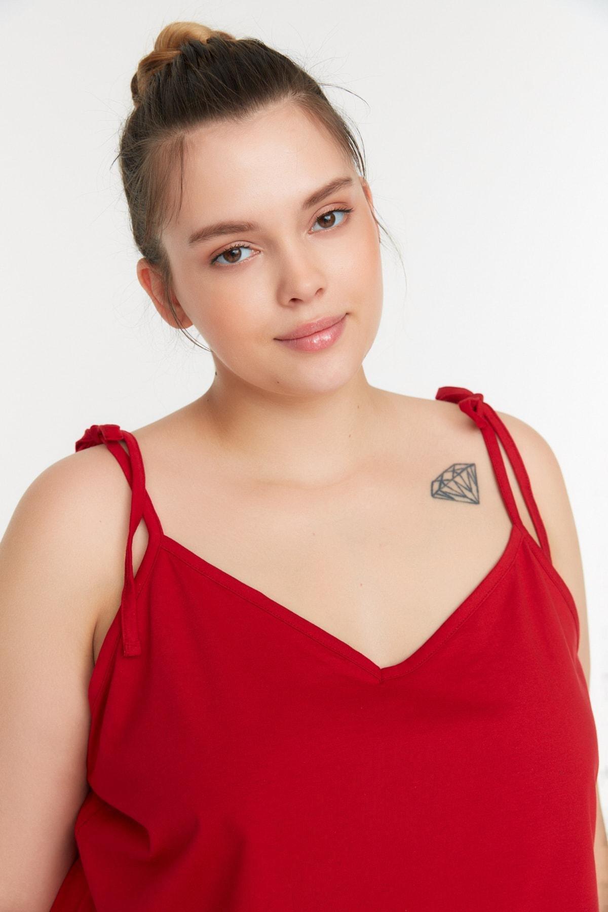 Red Plain Plus Size Pajama Set, Red, large image number 2