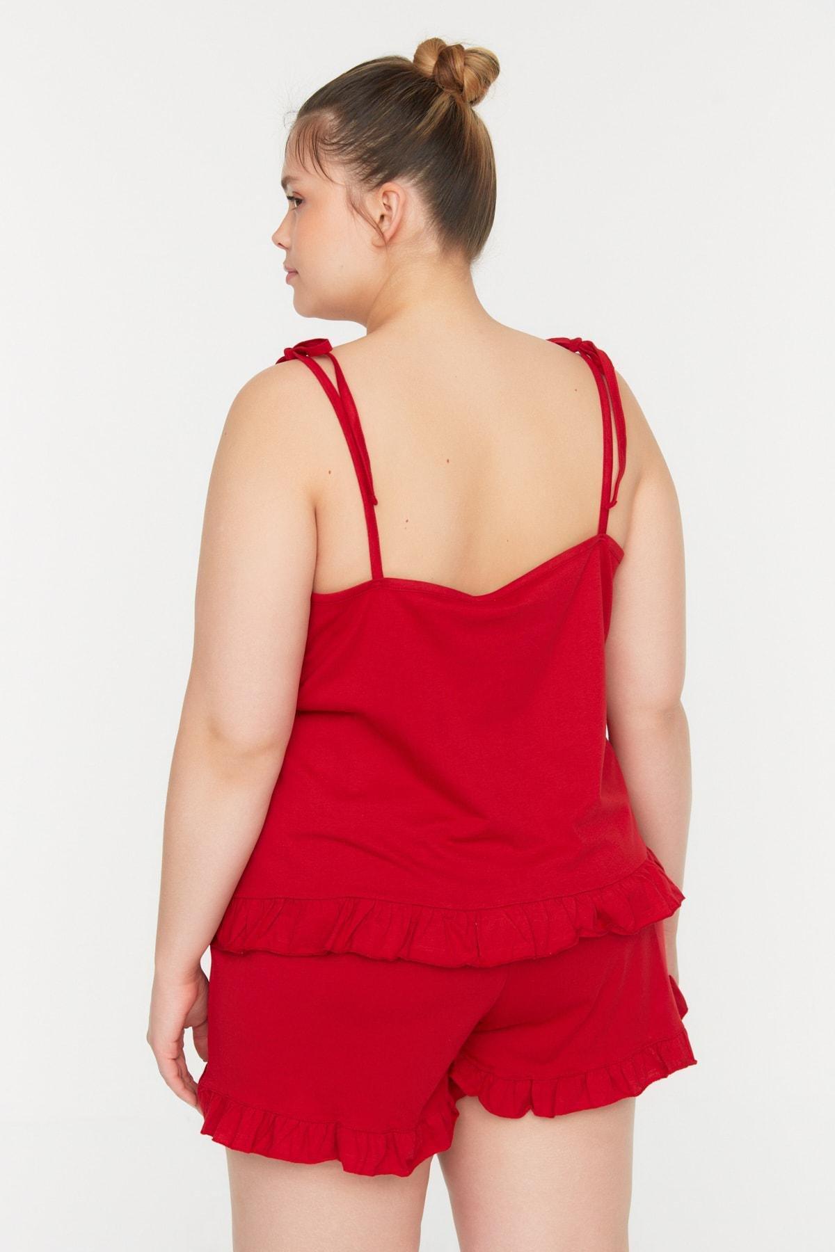 Red Plain Plus Size Pajama Set, Red, large image number 4