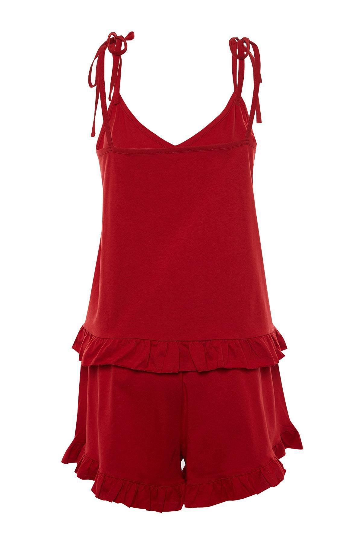 Red Plain Plus Size Pajama Set, Red, large image number 6