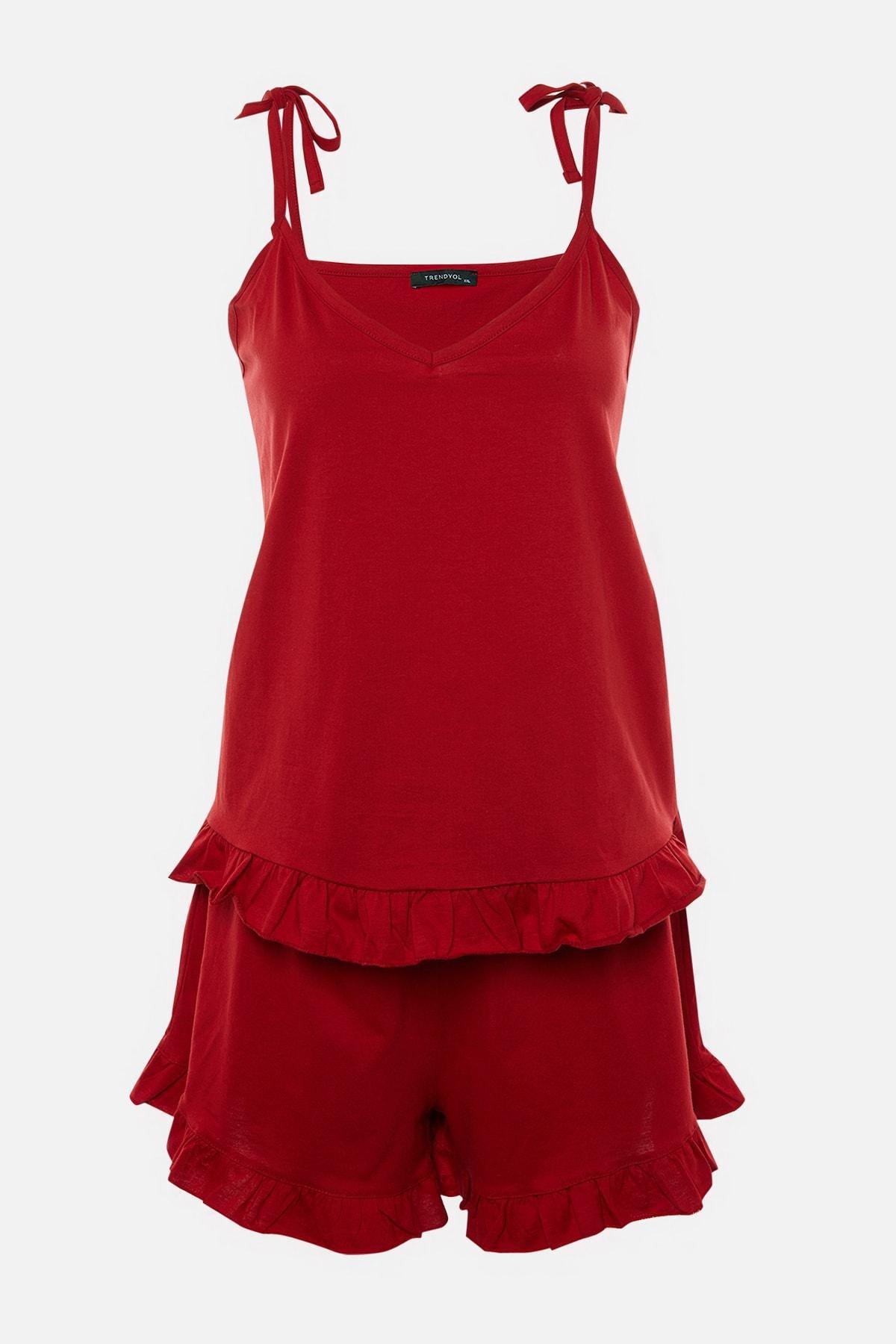 Red Plain Plus Size Pajama Set, Red, large image number 7