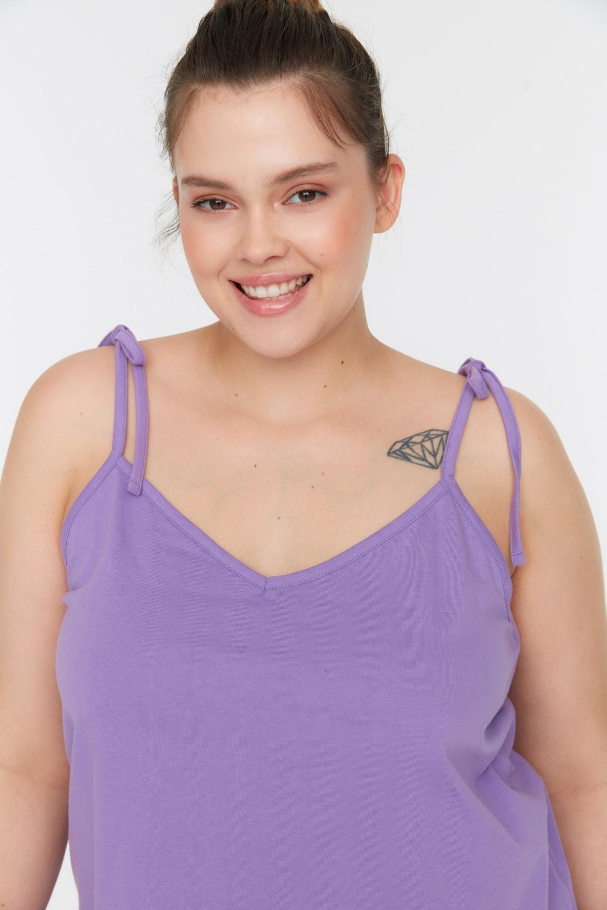 Purple Plain Plus Size Pajama Set, , large image number 2