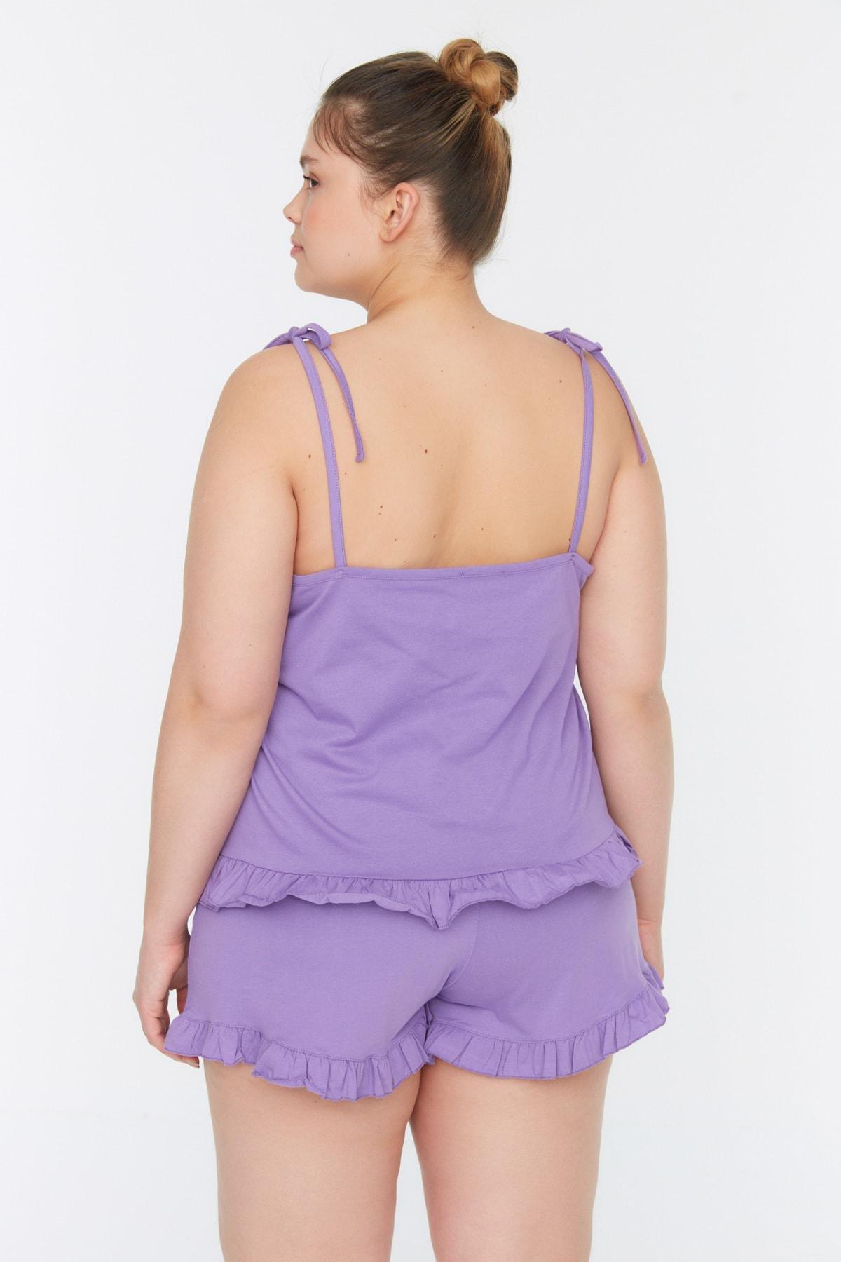 Purple Plain Plus Size Pajama Set, , large image number 4