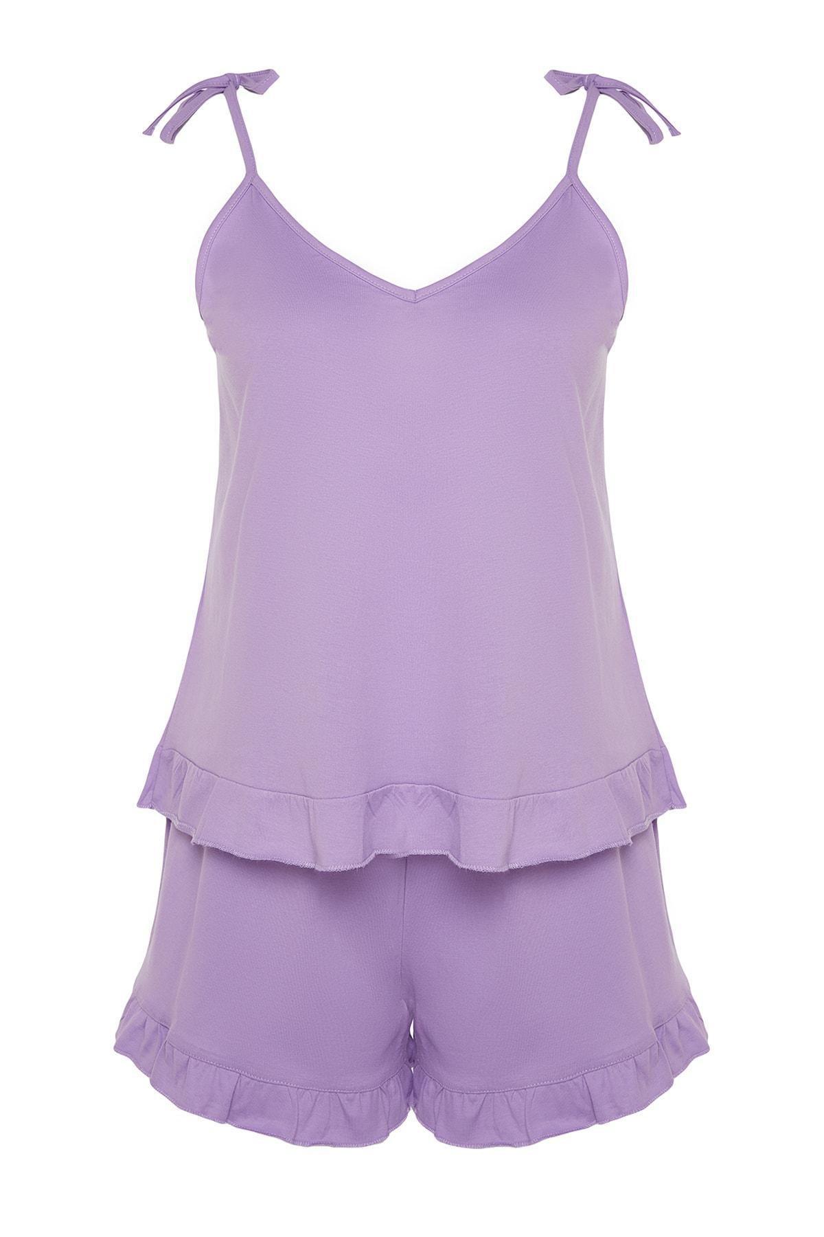 Purple Plain Plus Size Pajama Set, , large image number 5