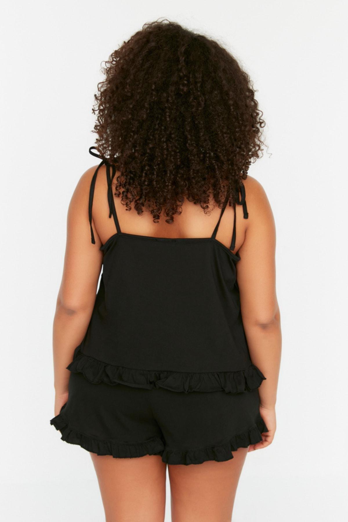 Black Plain Plus Size Pajama Set, , large image number 4