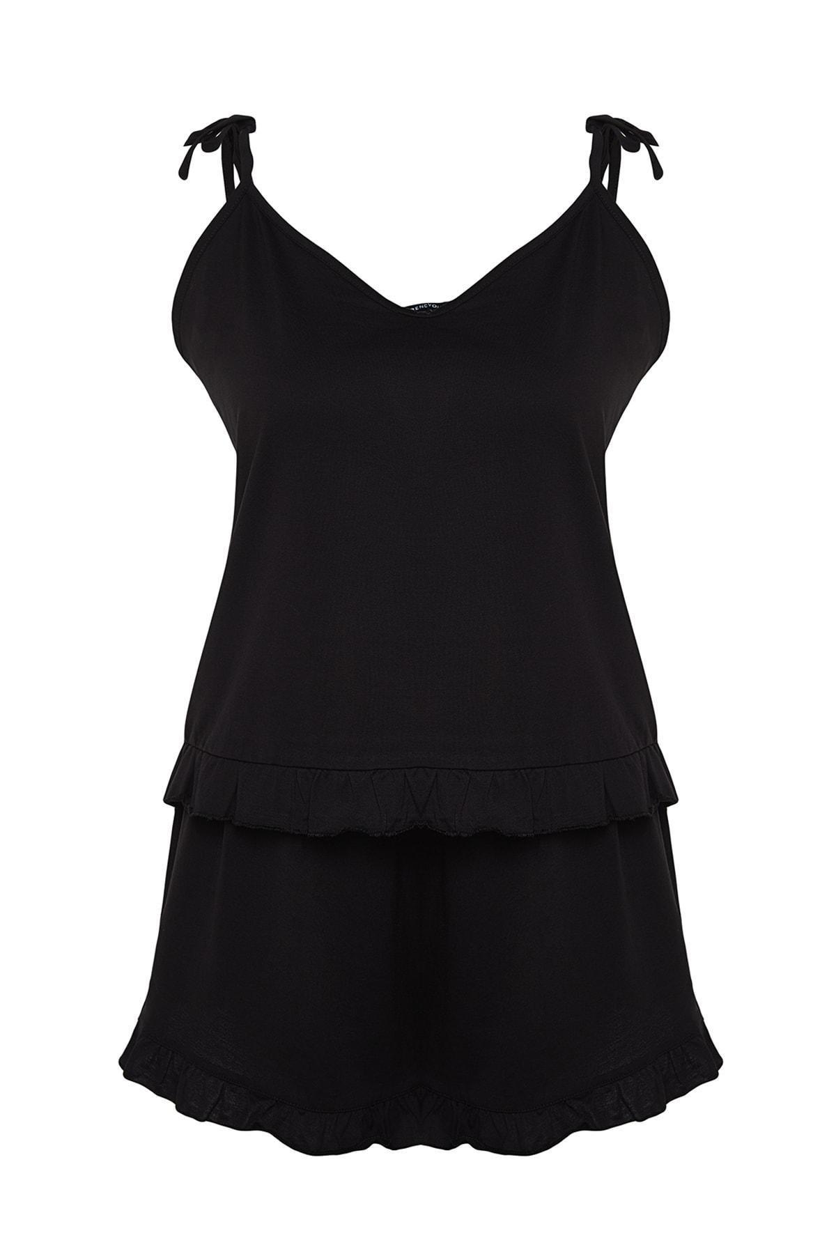Black Plain Plus Size Pajama Set, , large image number 5
