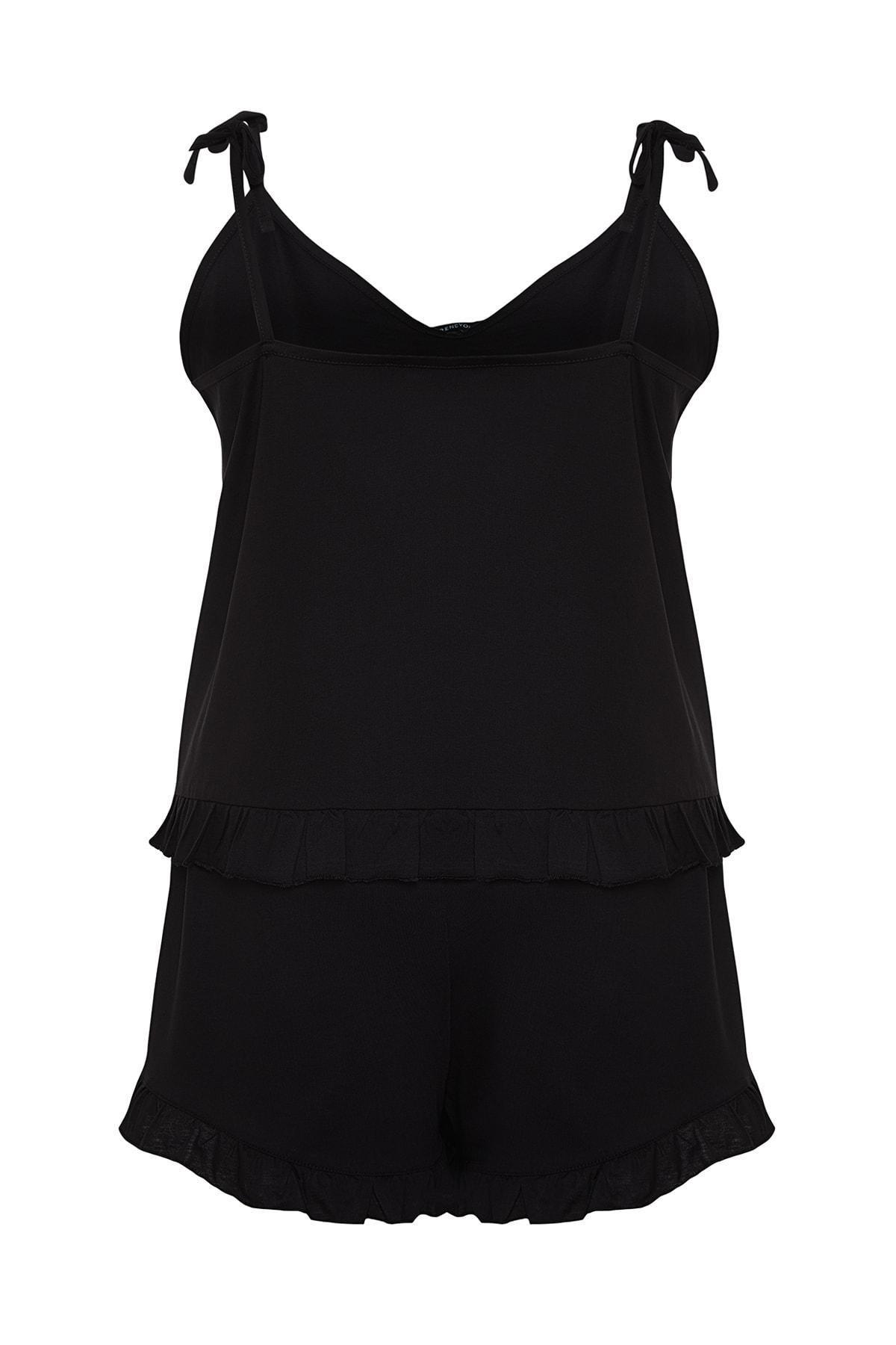Black Plain Plus Size Pajama Set, , large image number 7