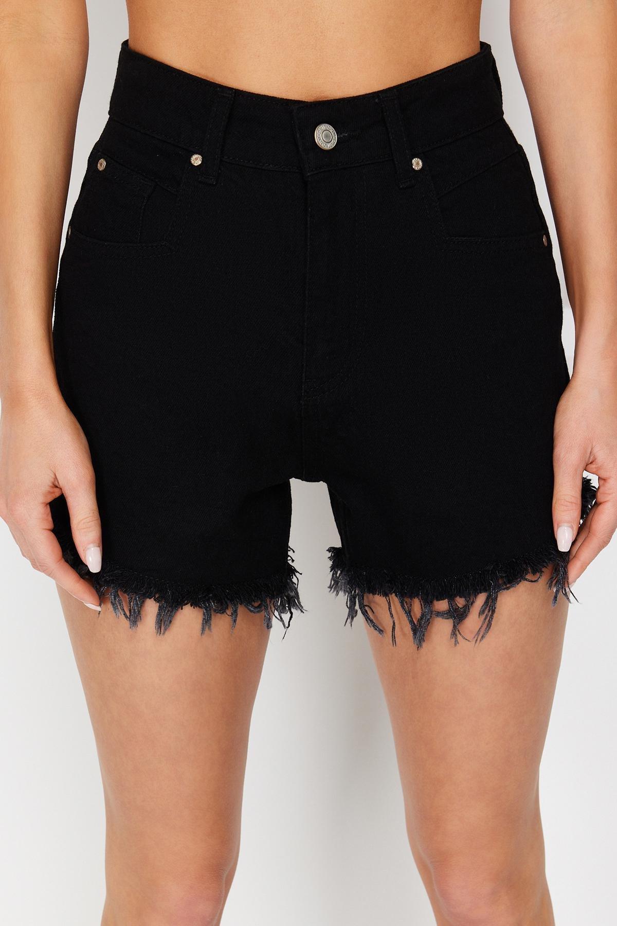 Black Denim Shorts, , large image number 3