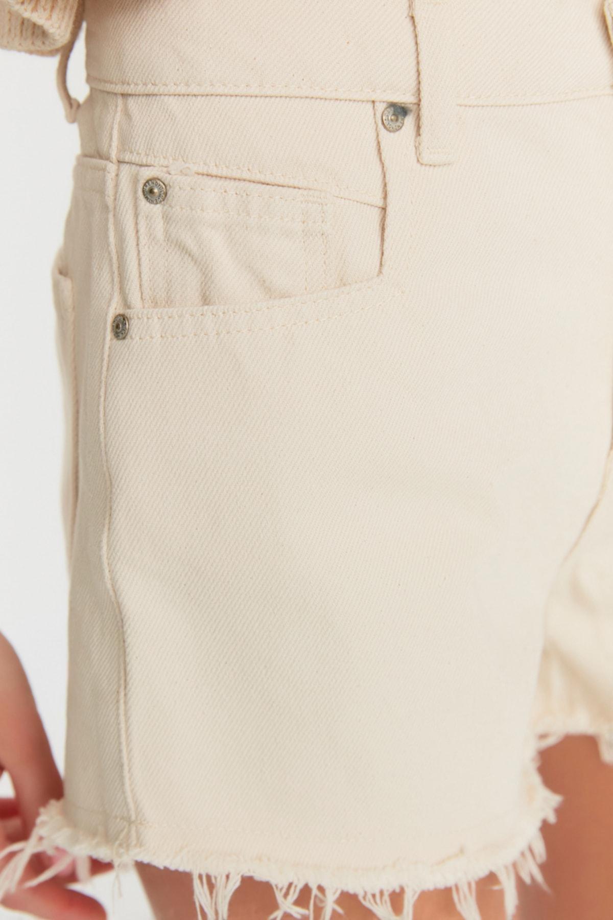 Beige Mid Waist Cotton Shorts, , large image number 3