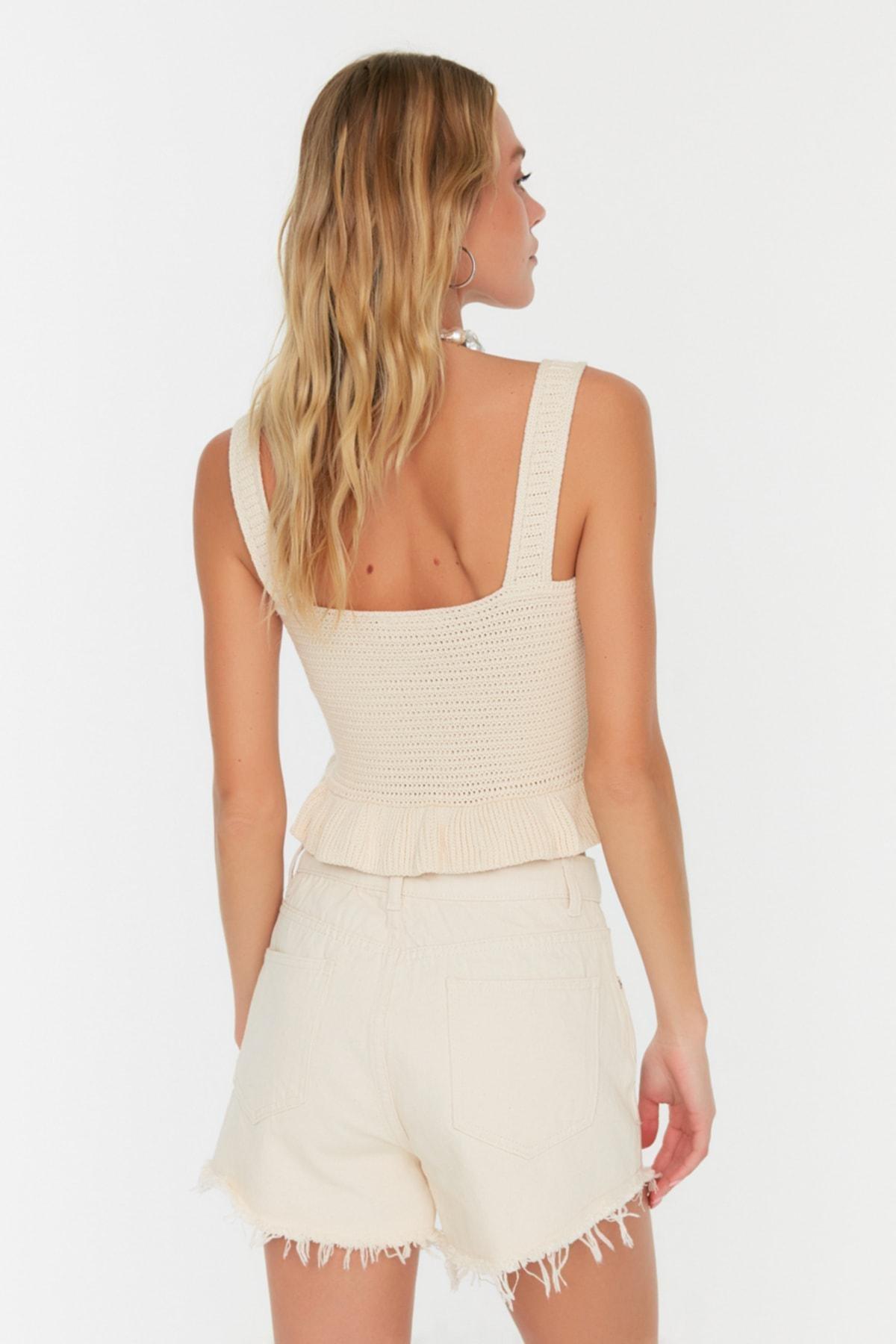 Beige Mid Waist Cotton Shorts, , large image number 4