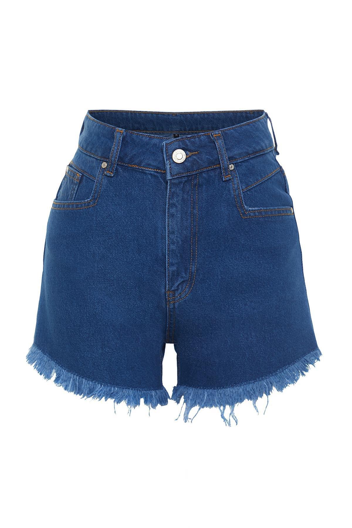 Blue Ripped Denim Shorts , , large image number 5