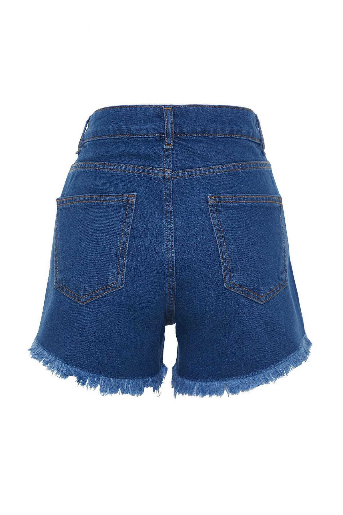 Blue Ripped Denim Shorts , , large image number 7