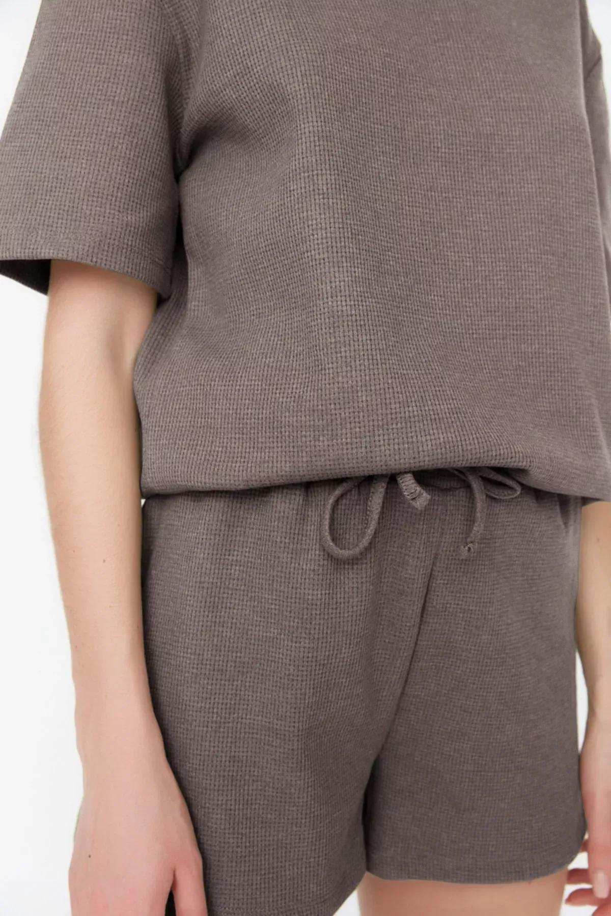 Brown Waffle Knit Pajama Set of 2, , large image number 2