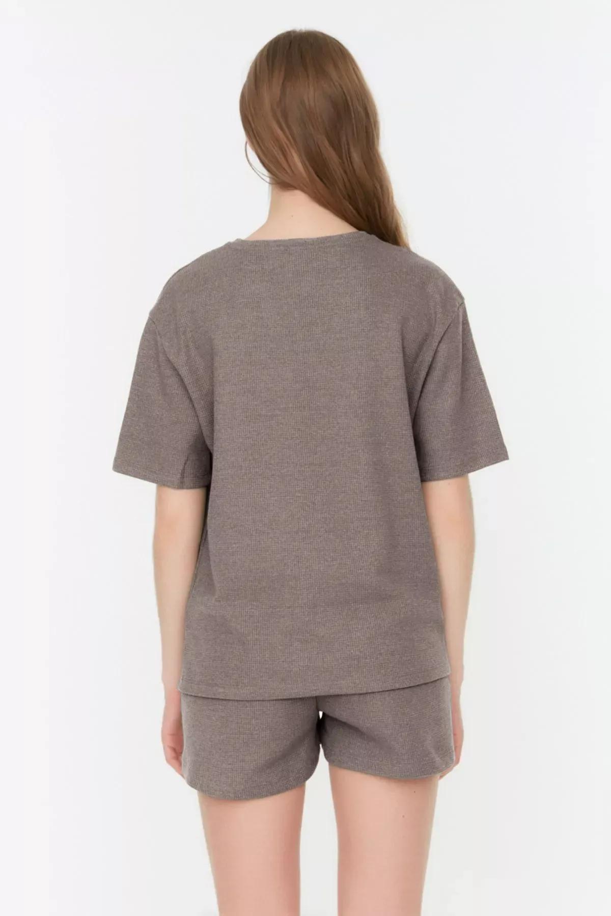 Brown Waffle Knit Pajama Set of 2, , large image number 4