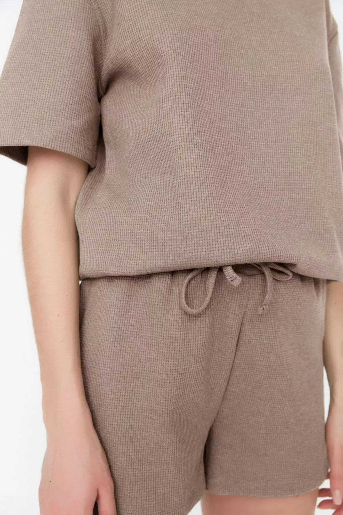 Beige Waffle Knit Pajama Set, , large image number 2
