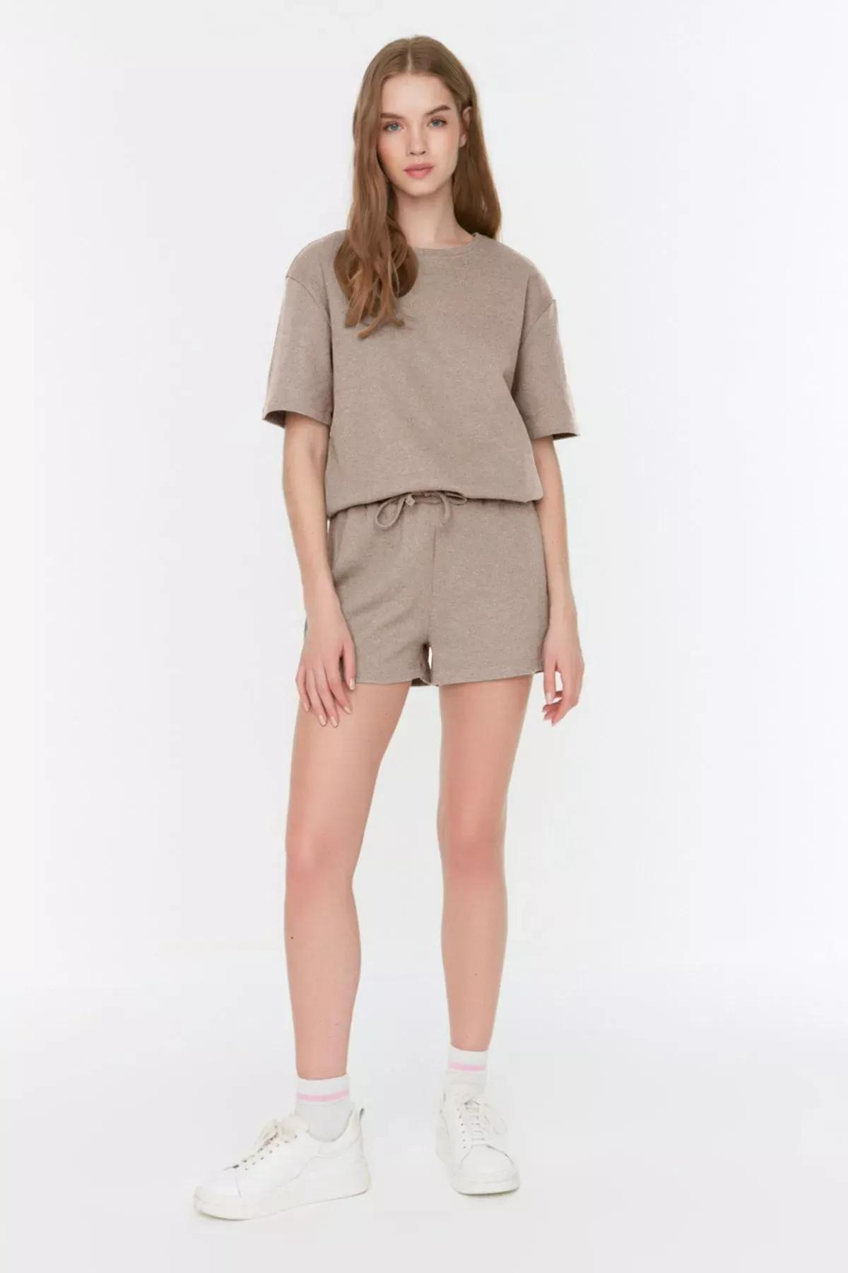 Beige Waffle Knit Pajama Set, , large image number 3