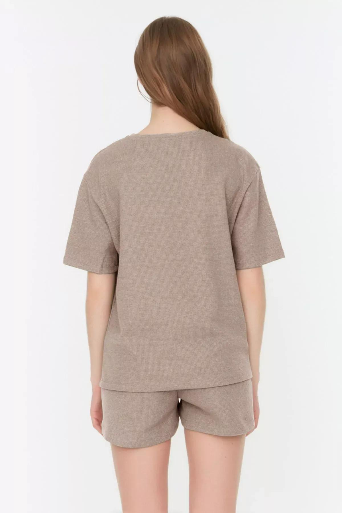 Beige Waffle Knit Pajama Set, , large image number 4