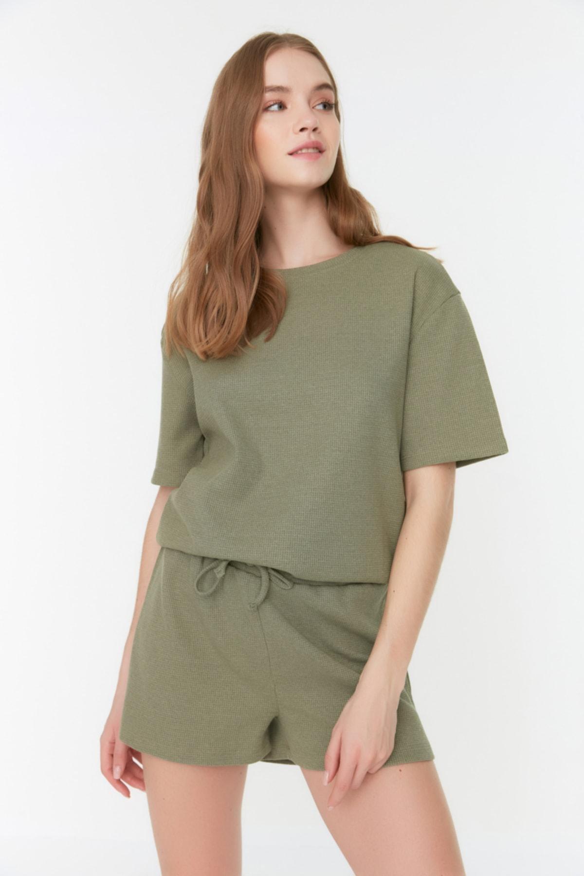 Khaki Plain Pajama Set, , large image number 1