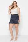 Trendyol - Navy Floral Woven Tied Shorts Skirt