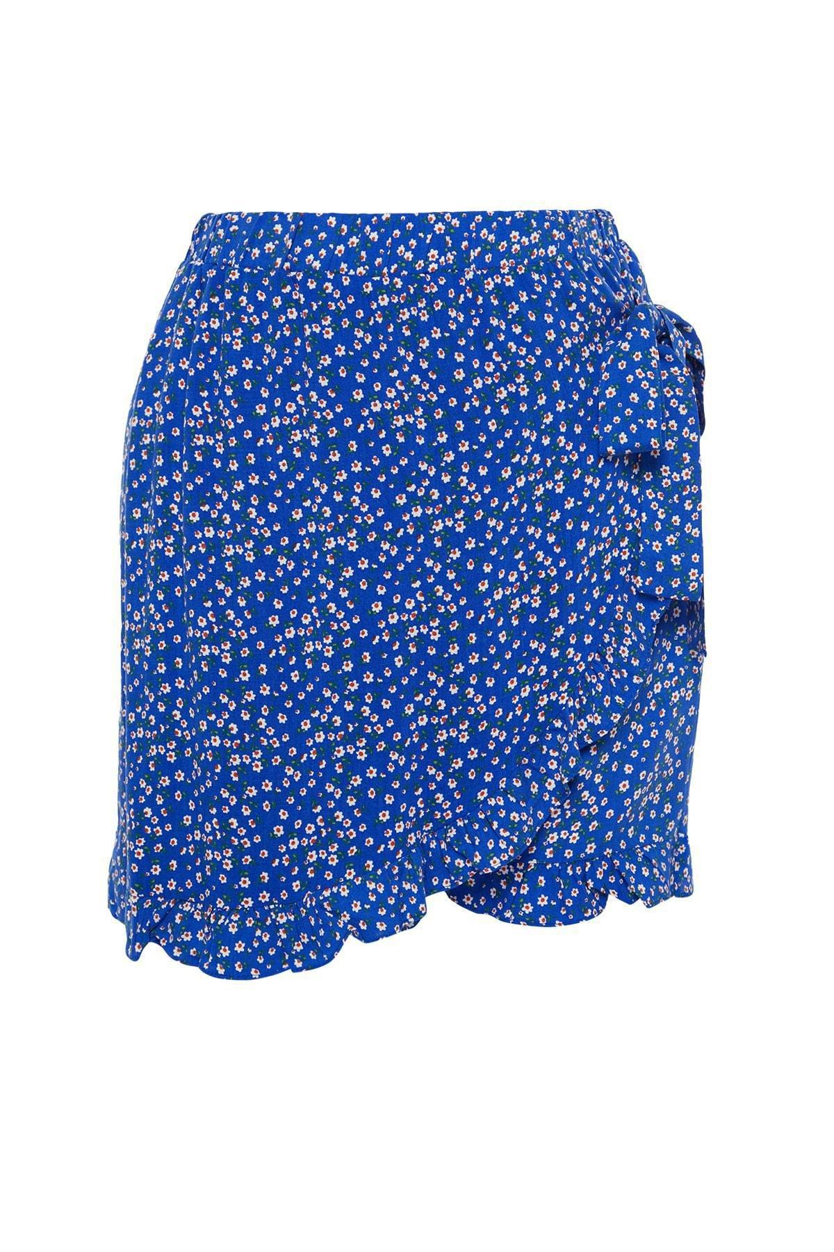 Blue Floral Plus Size Shorts, , large image number 6