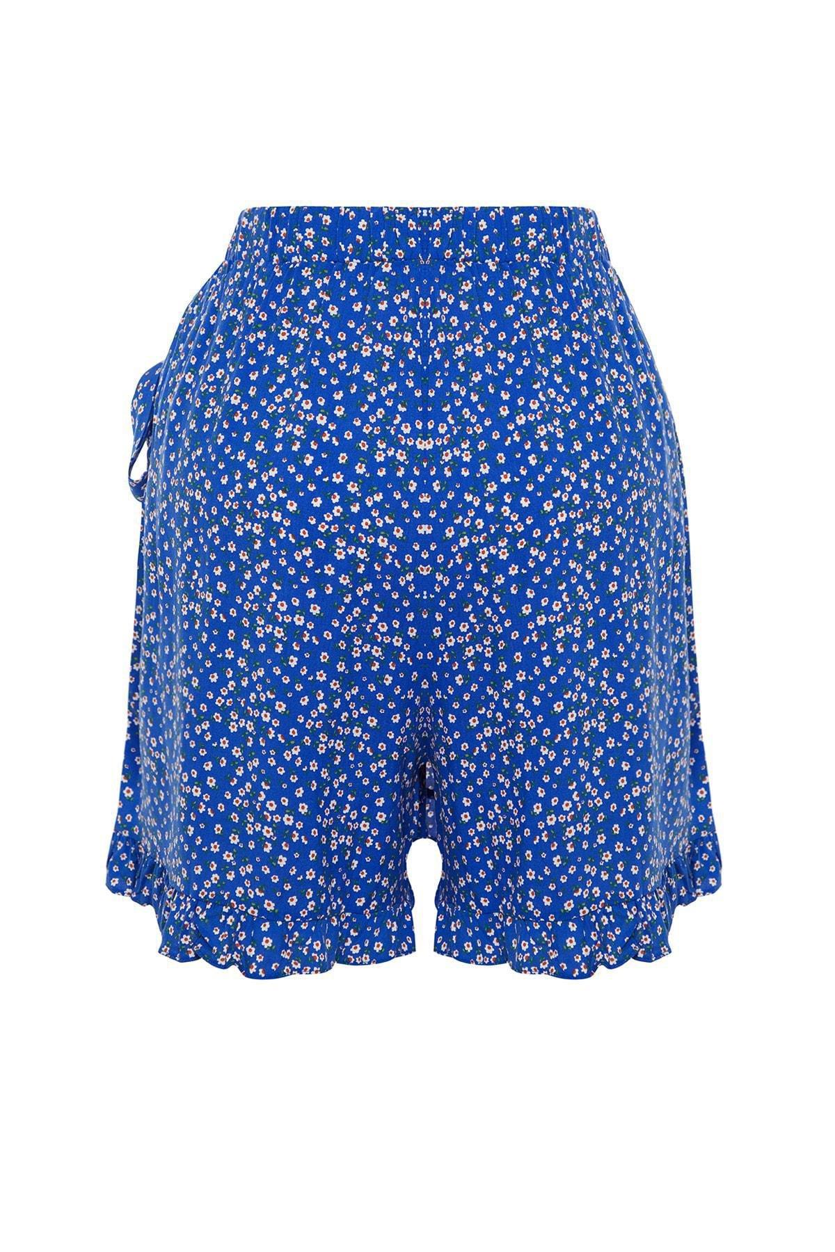 Blue Floral Plus Size Shorts, , large image number 8