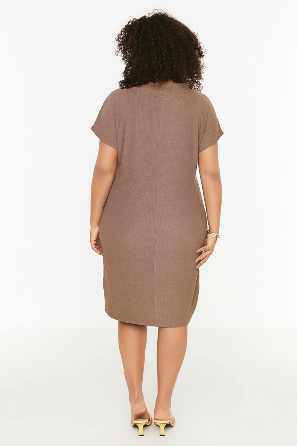 Trendyol - Brown Basic Plus Size Mini Dress