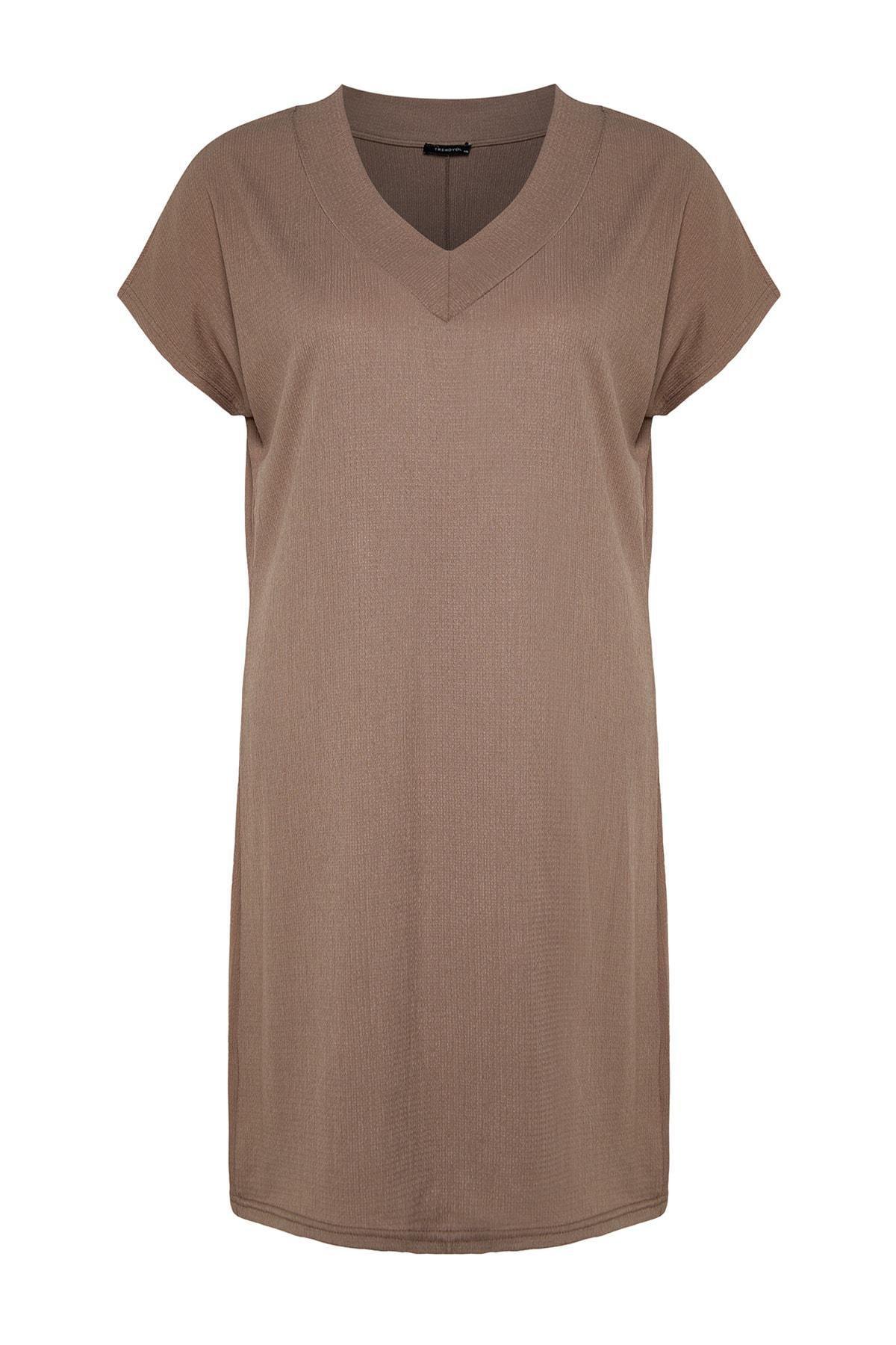 Brown Basic Plus Size Mini Dress, , large image number 5