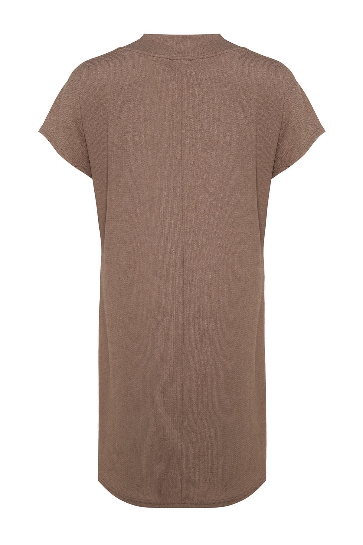 Trendyol - Brown Basic Plus Size Mini Dress