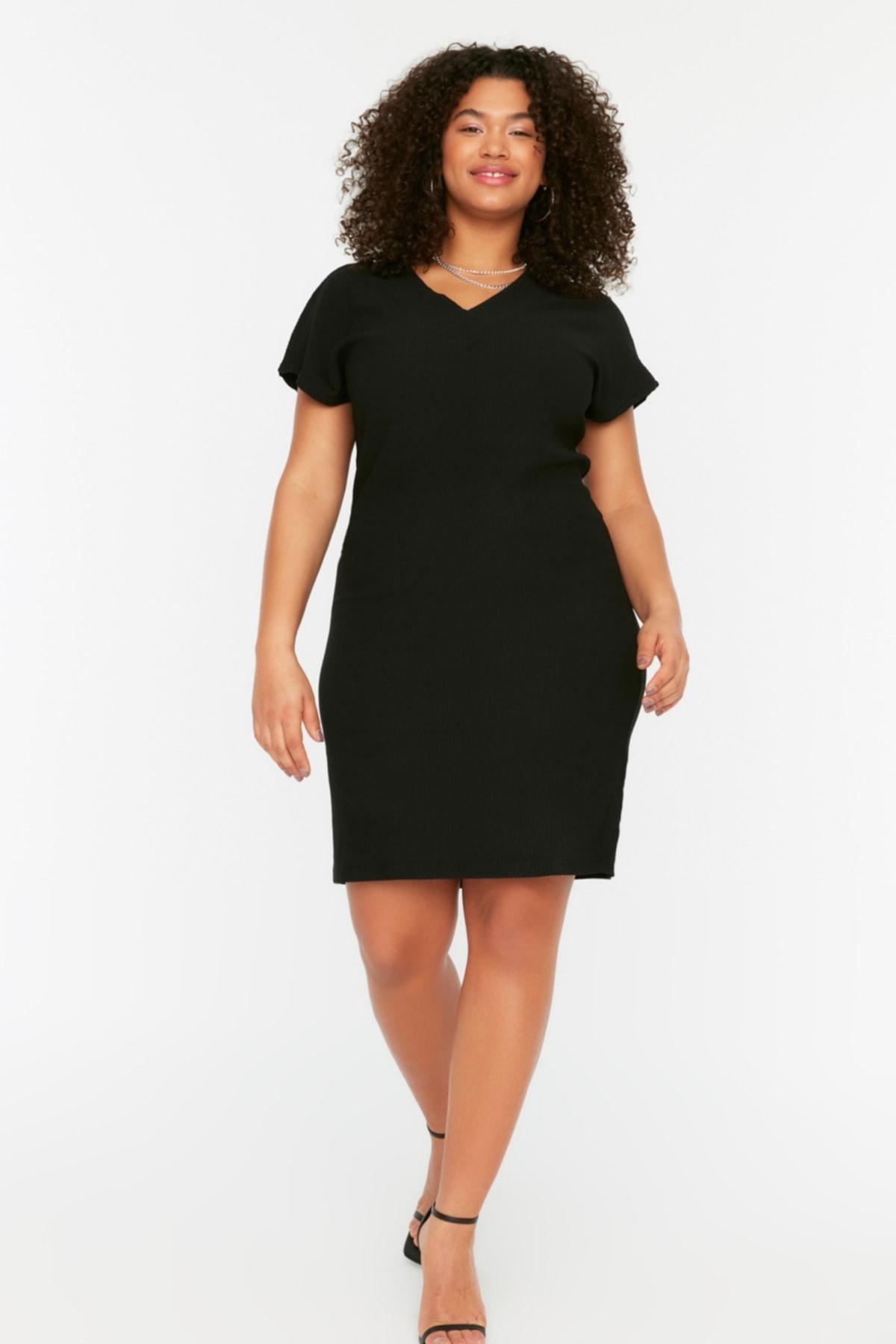 Black Basic Plus Size Dress, , large image number 0