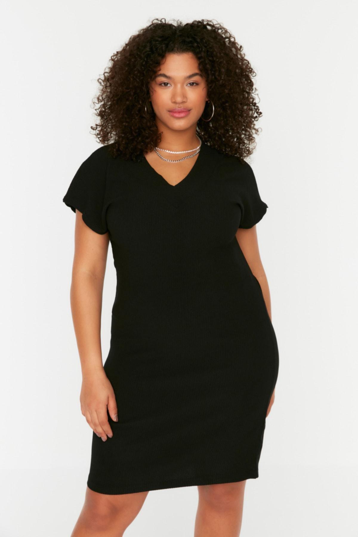 Black Basic Plus Size Dress, , large image number 2
