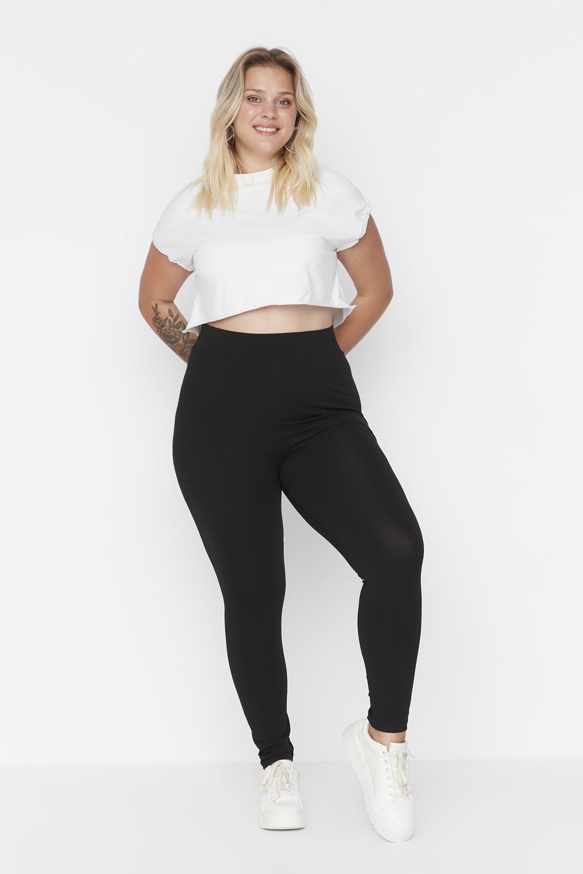 Black High Waist Plus Size Leggings, , large image number 1