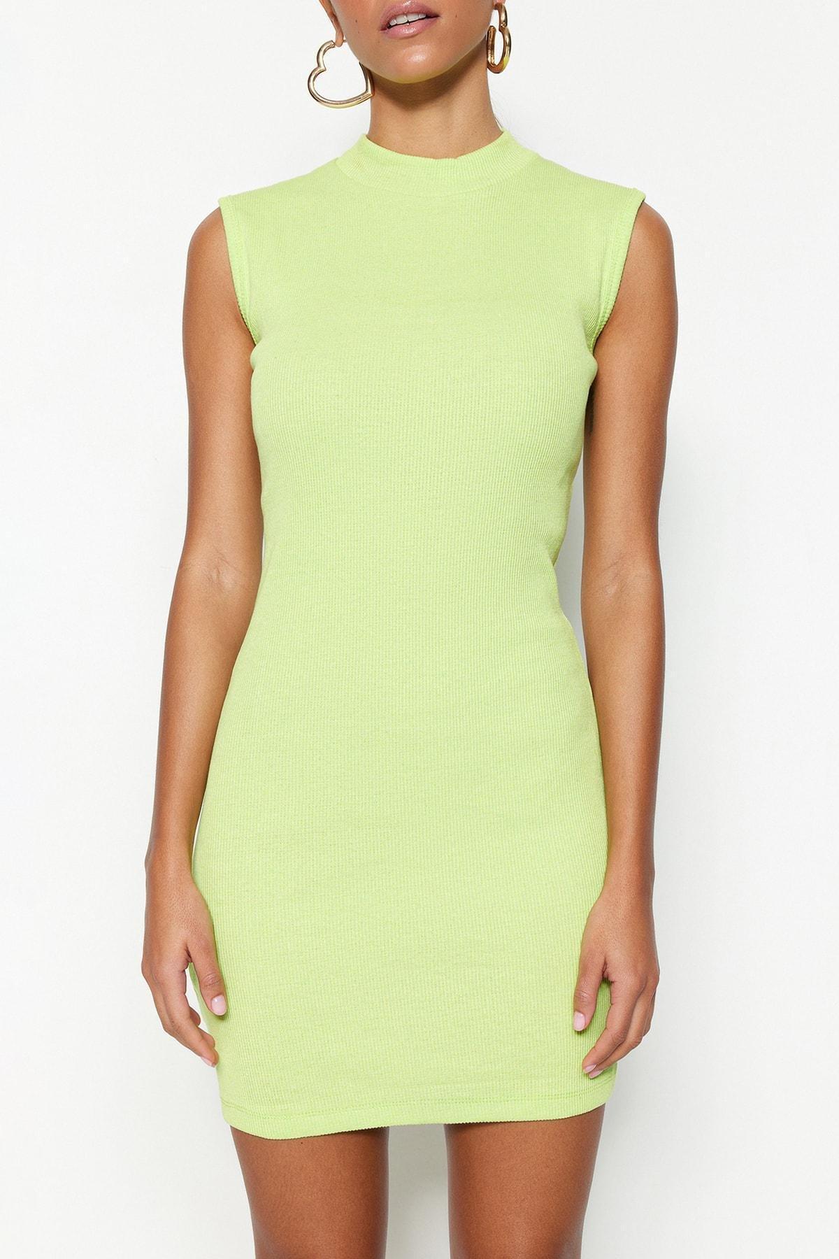 Green Mini Ribbed Knitted Dress, , large image number 3