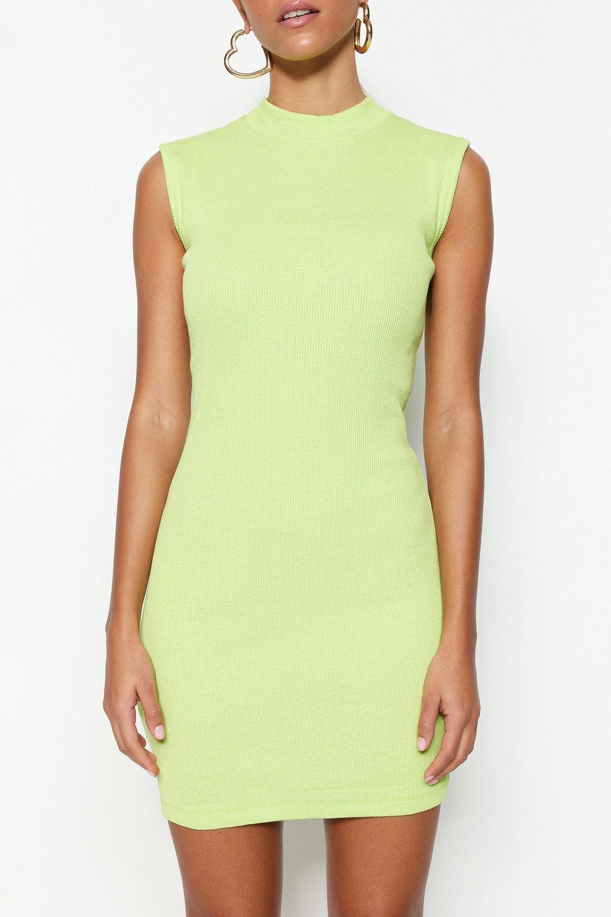 Trendyol - Green Mini Ribbed Knitted Dress