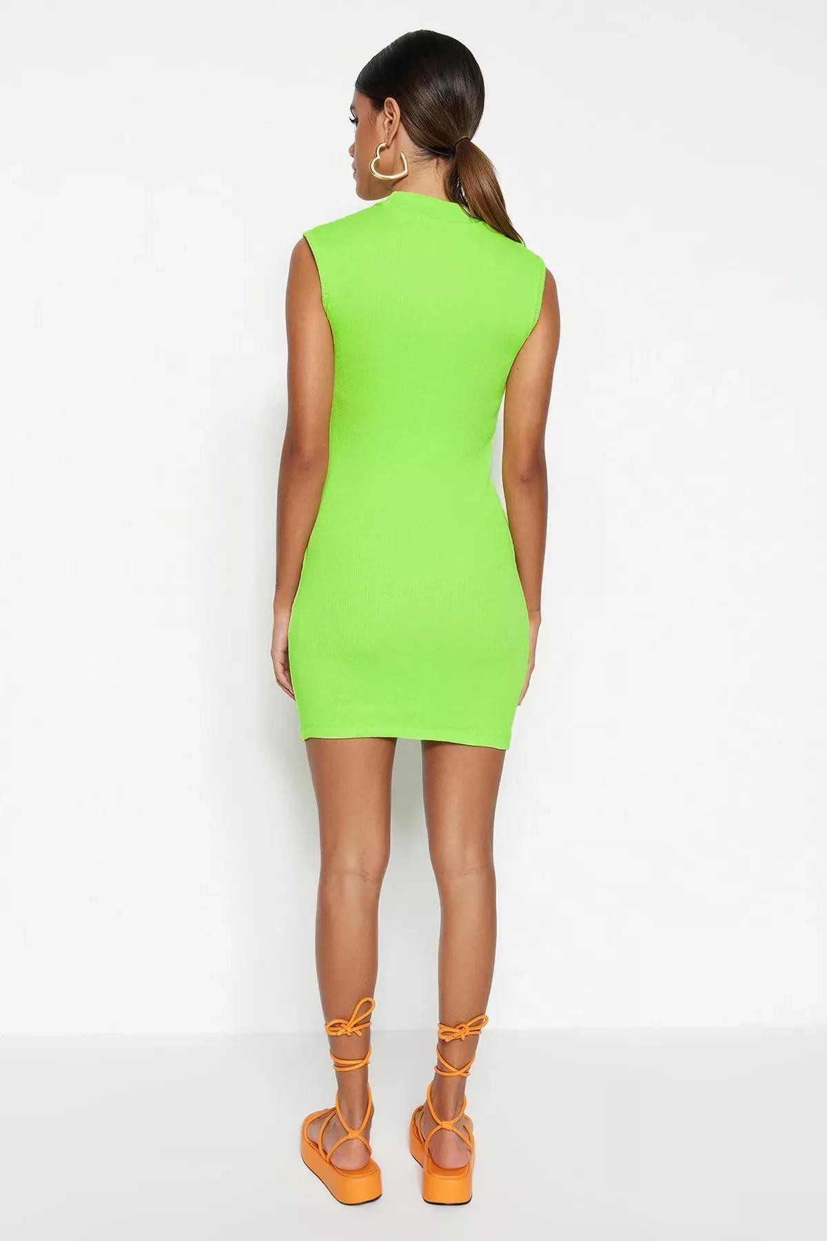 Green Mini Ribbed Knitted Dress, , large image number 4