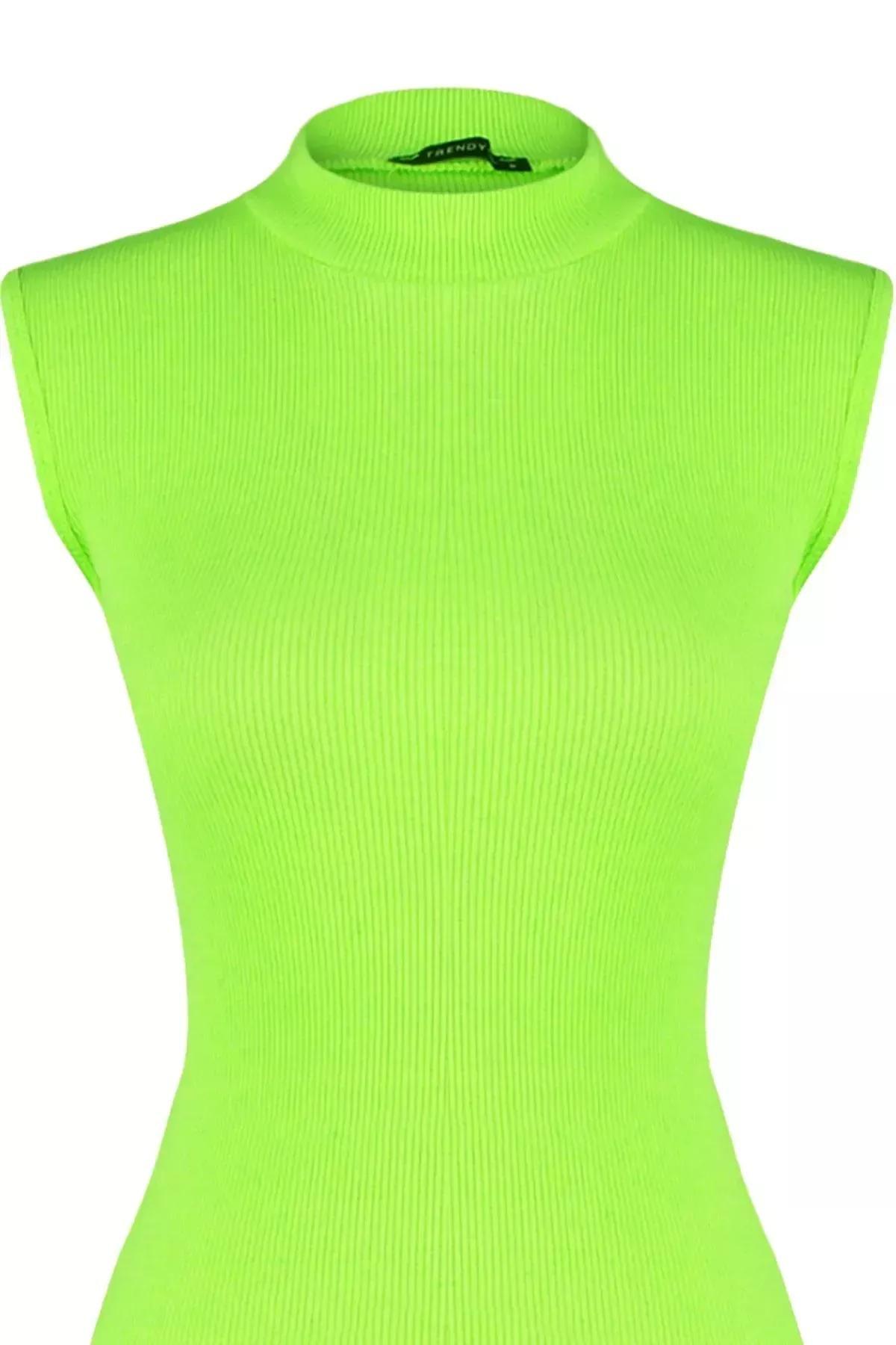 Green Mini Ribbed Knitted Dress, , large image number 5