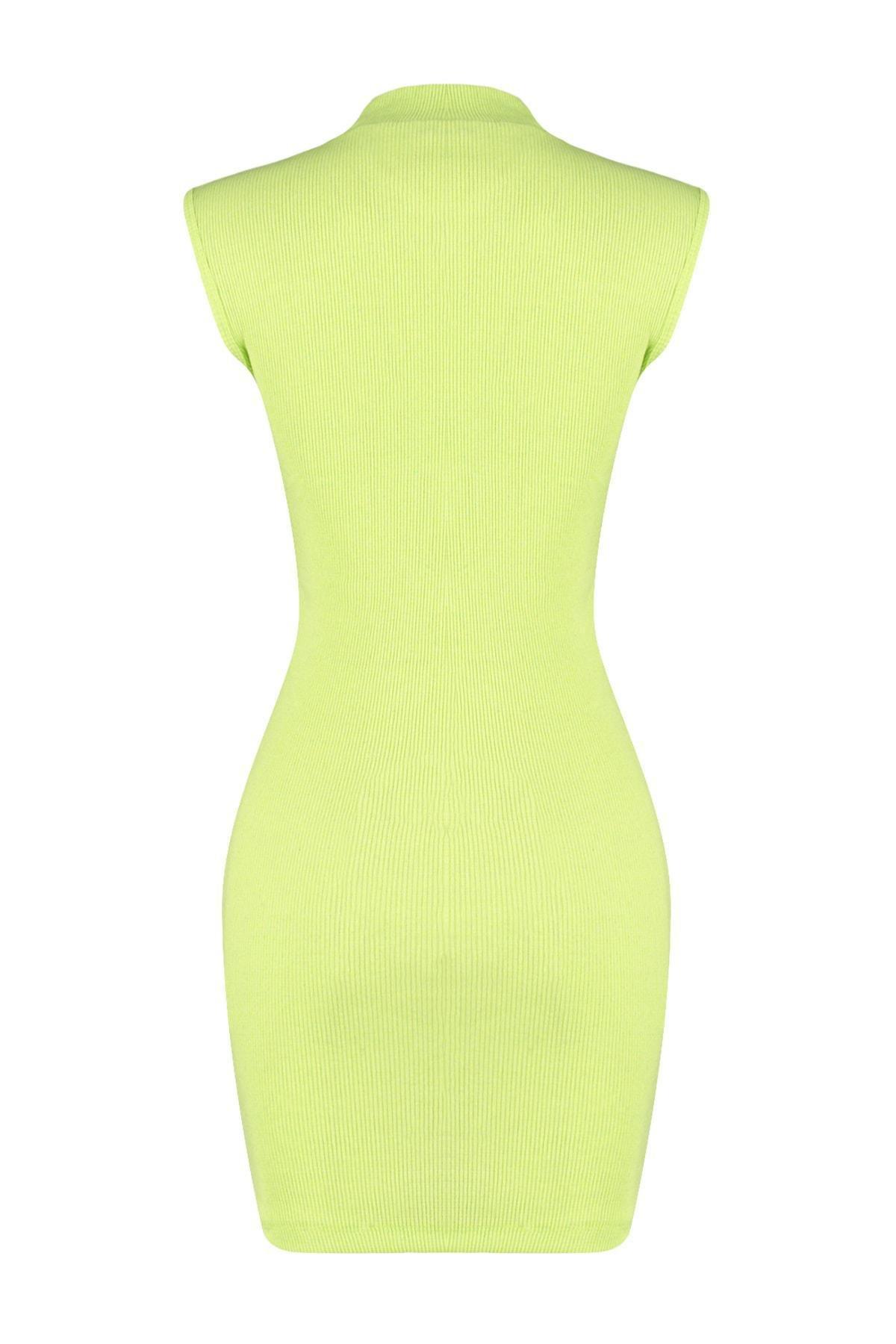 Green Mini Ribbed Knitted Dress, , large image number 7
