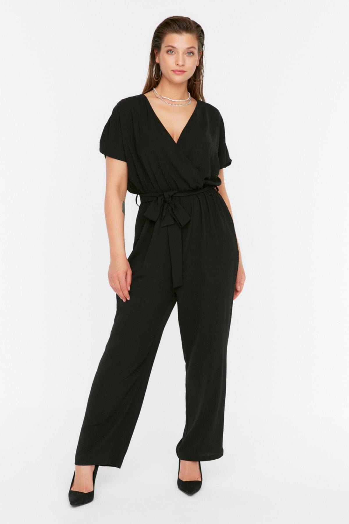 Trendyol - Black Double-Breasted Plus Size Jumpsuit