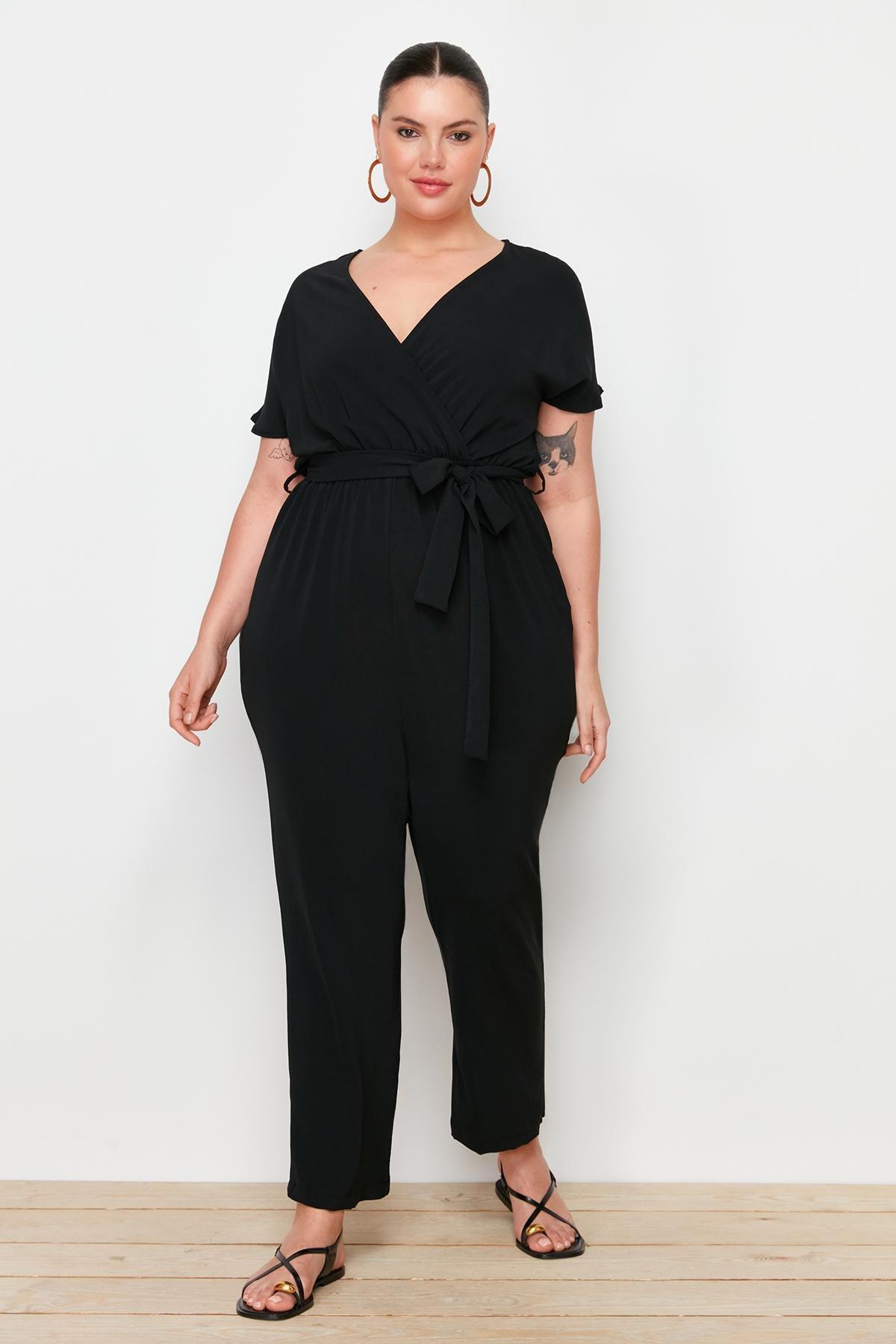 Black Double-Breasted Plus Size Jumpsuit, , large image number 1