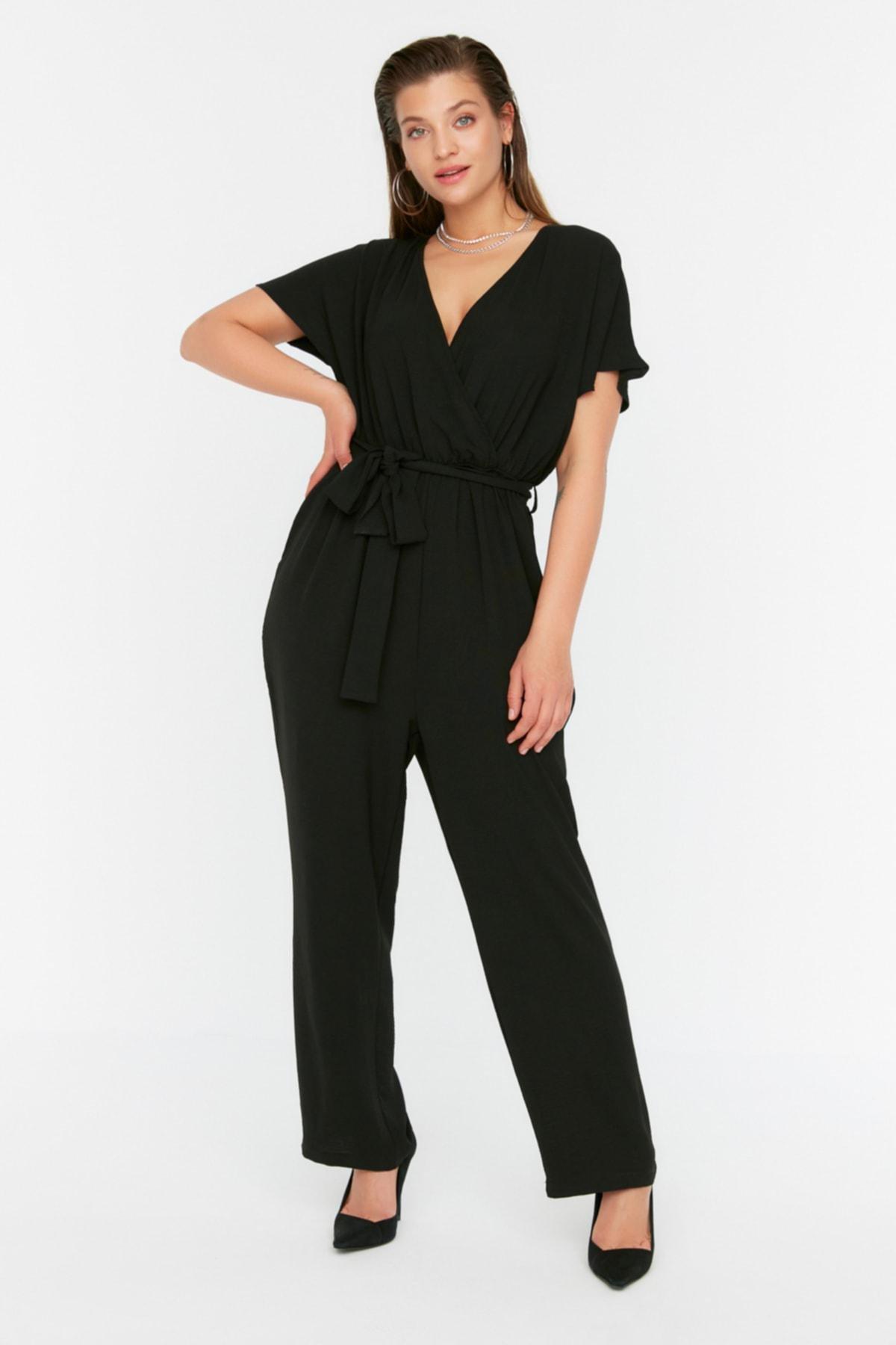 Trendyol - Black Double-Breasted Plus Size Jumpsuit