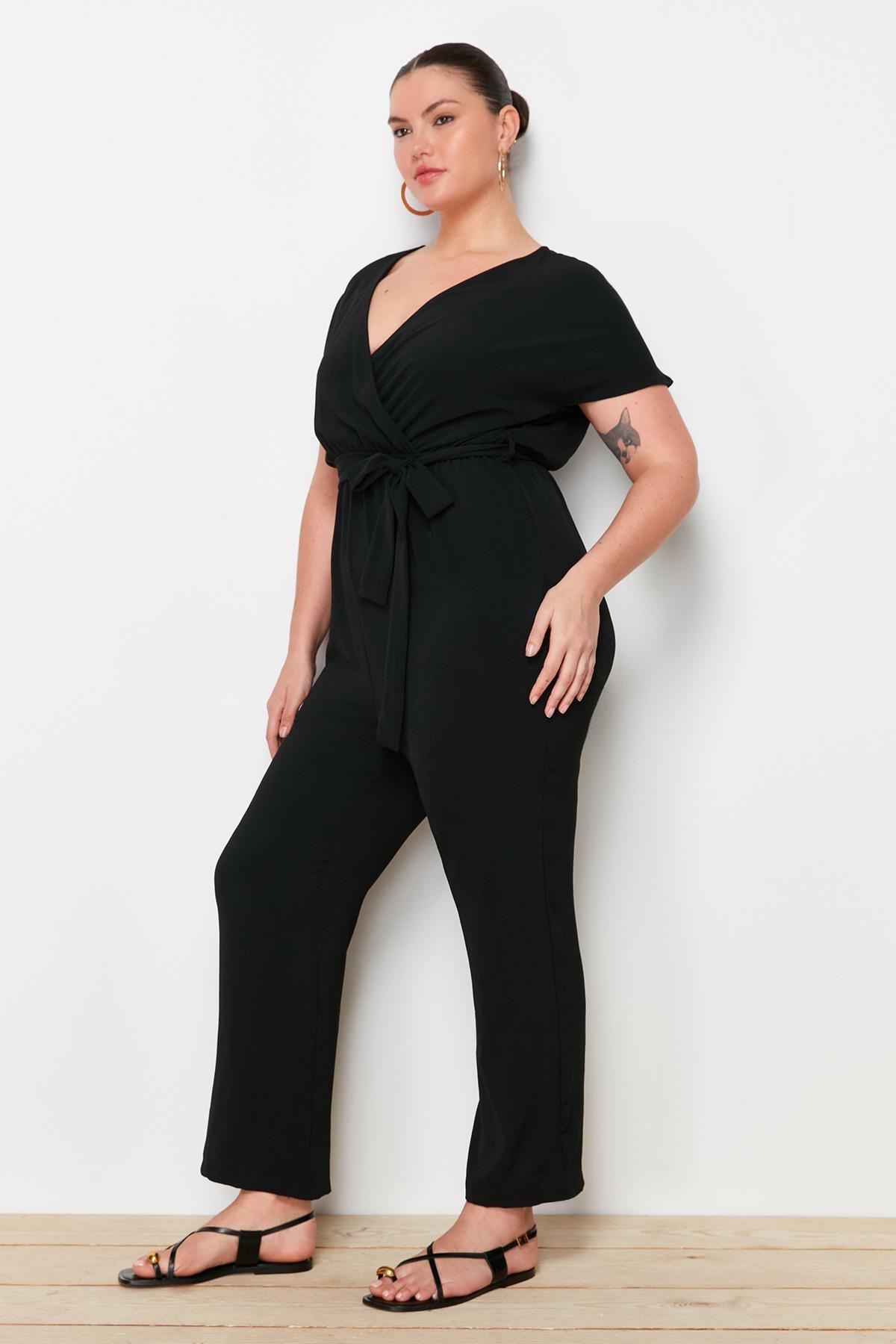 Black Double-Breasted Plus Size Jumpsuit, , large image number 3