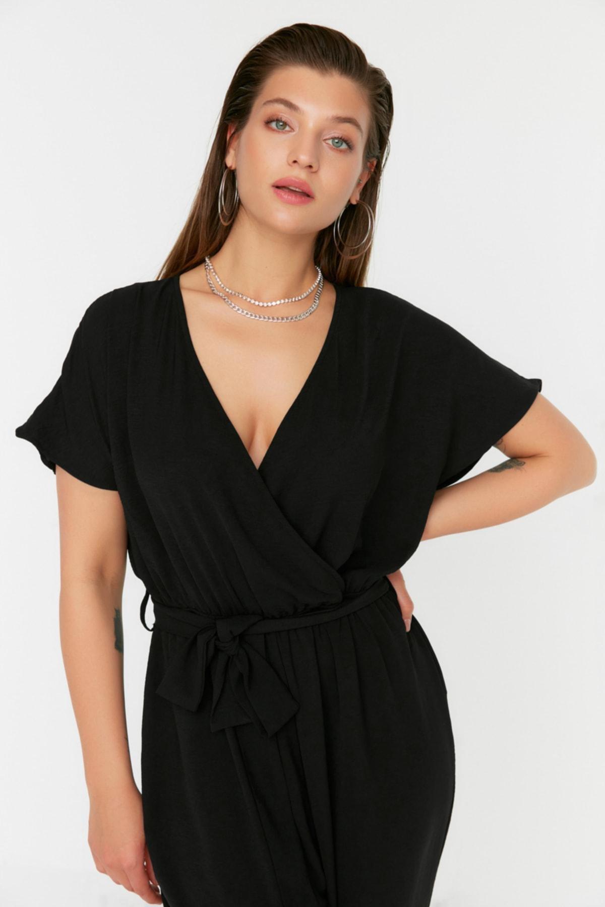 Trendyol - Black Double-Breasted Plus Size Jumpsuit