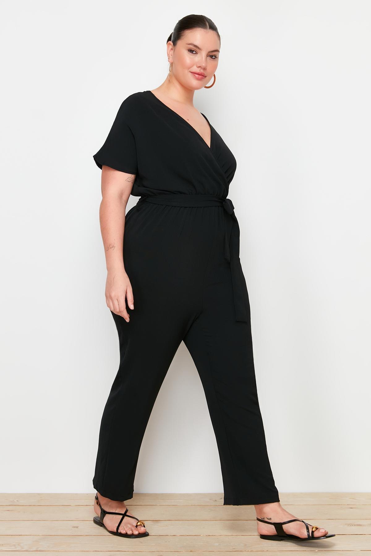 Trendyol - Black Double-Breasted Plus Size Jumpsuit