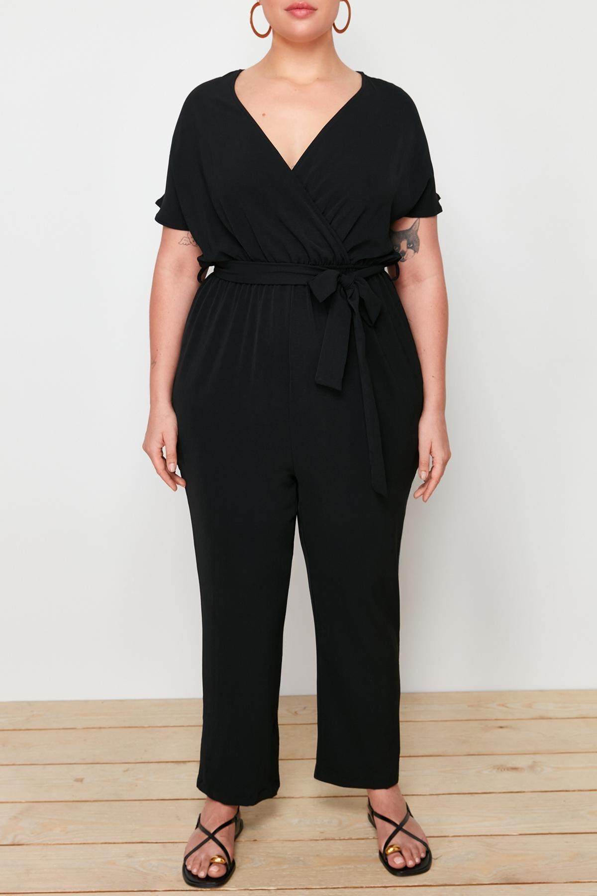 Black Double-Breasted Plus Size Jumpsuit, , large image number 7